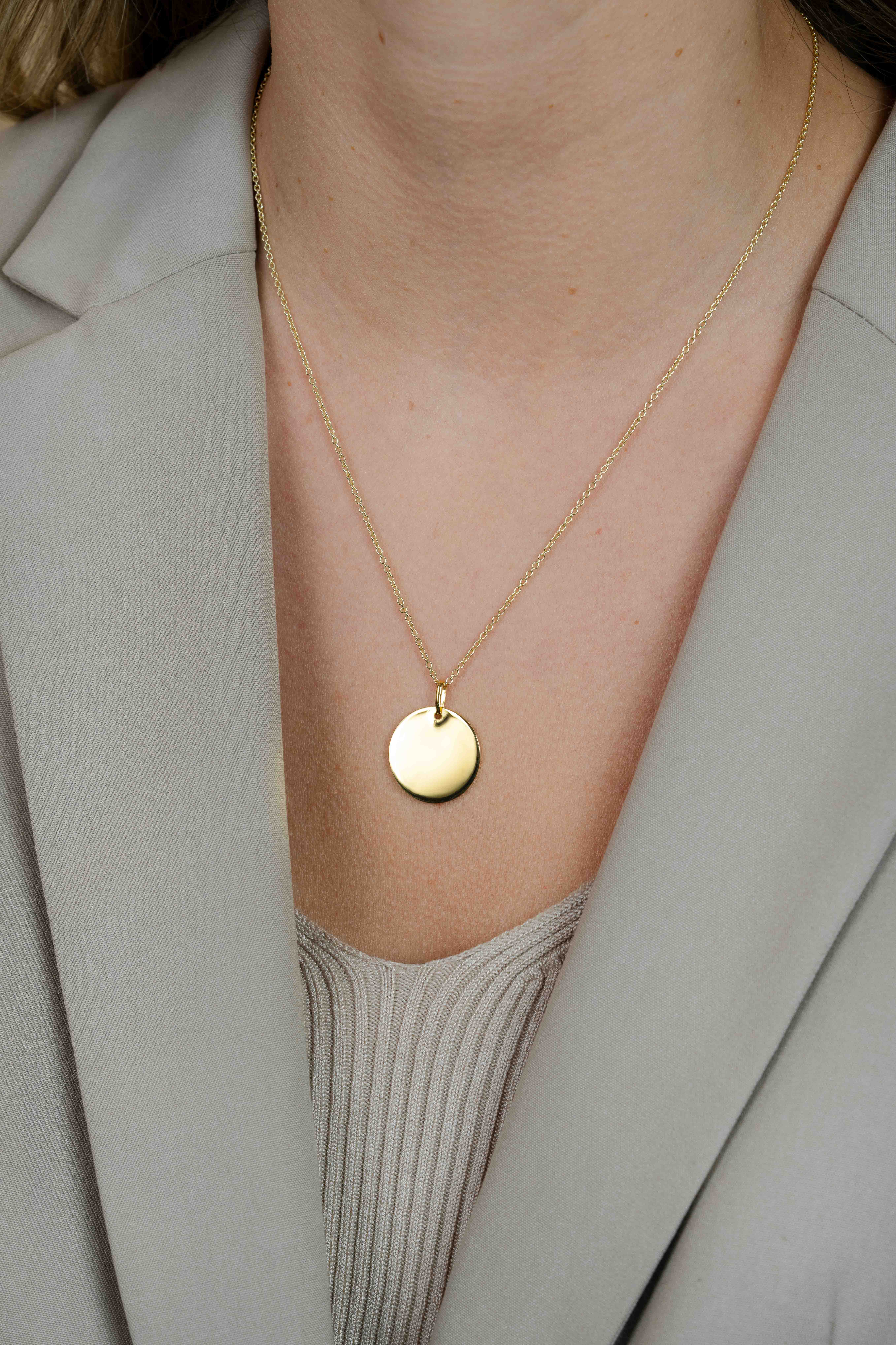 20mm ZINZI gold plated zilveren hanger gladde ronde plaat voor gravure ZIH2345G20 (zonder collier)