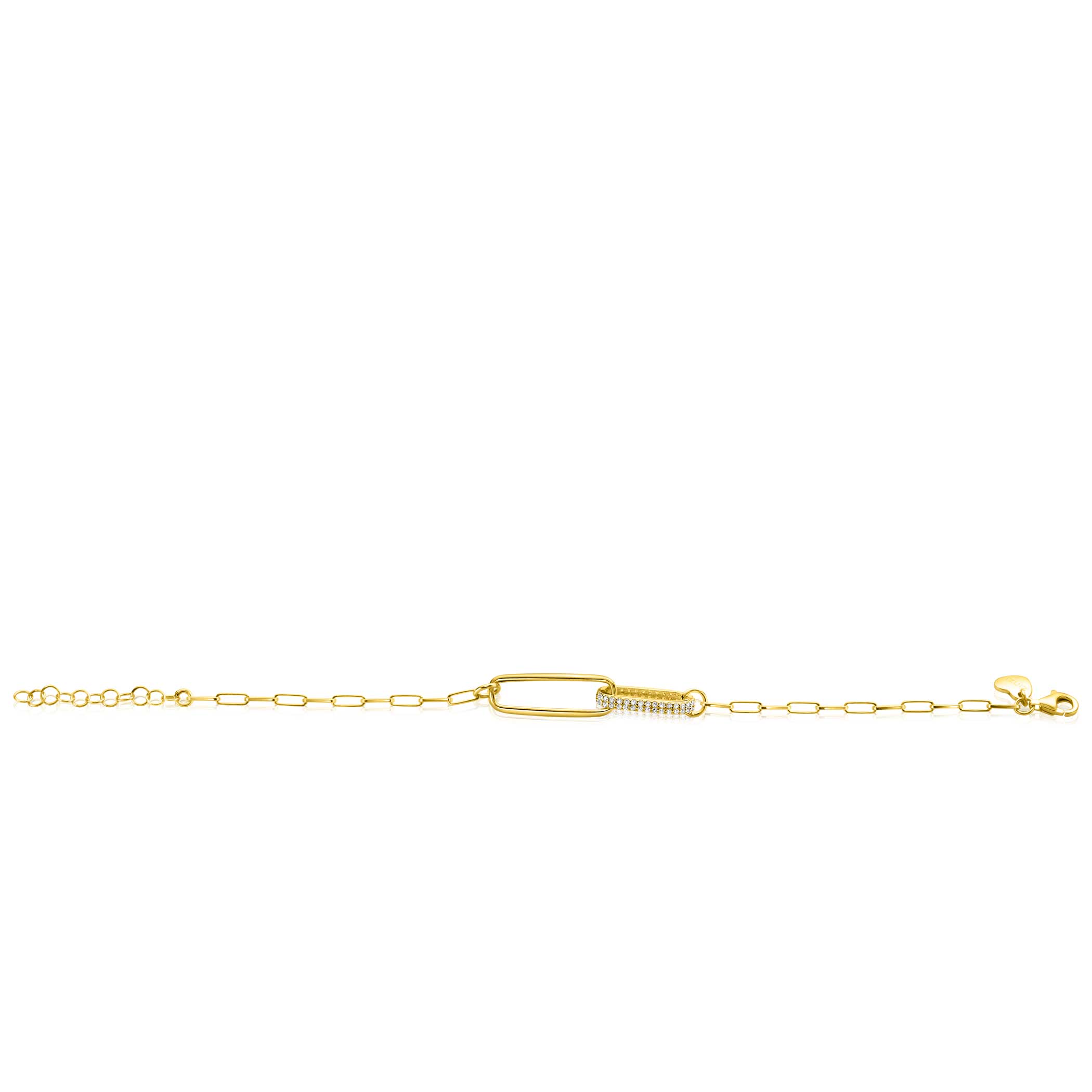 ZINZI gold plated zilveren schakel armband  met 2 grote ovale schakels, bezet met witte zirconia ZIA2371Y