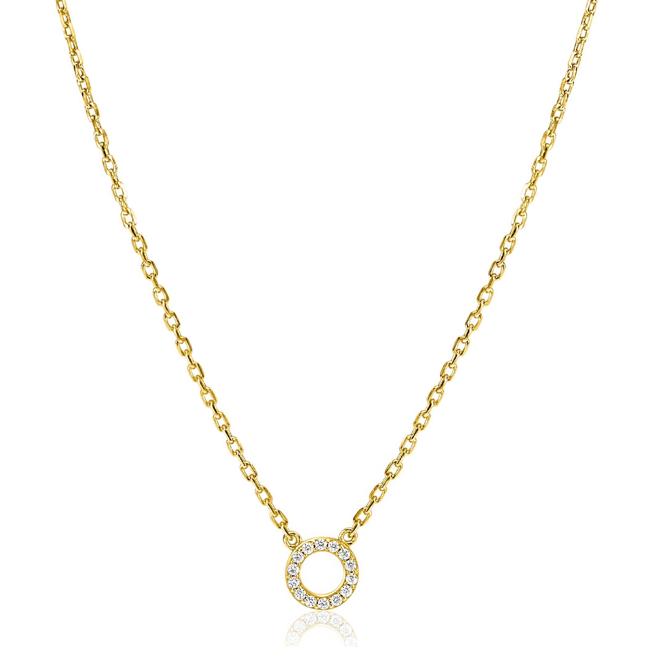 ZINZI gold plated zilveren ketting met open rondje (7,5mm) bezet met witte zirconia's 40-45cm ZIC2550Y