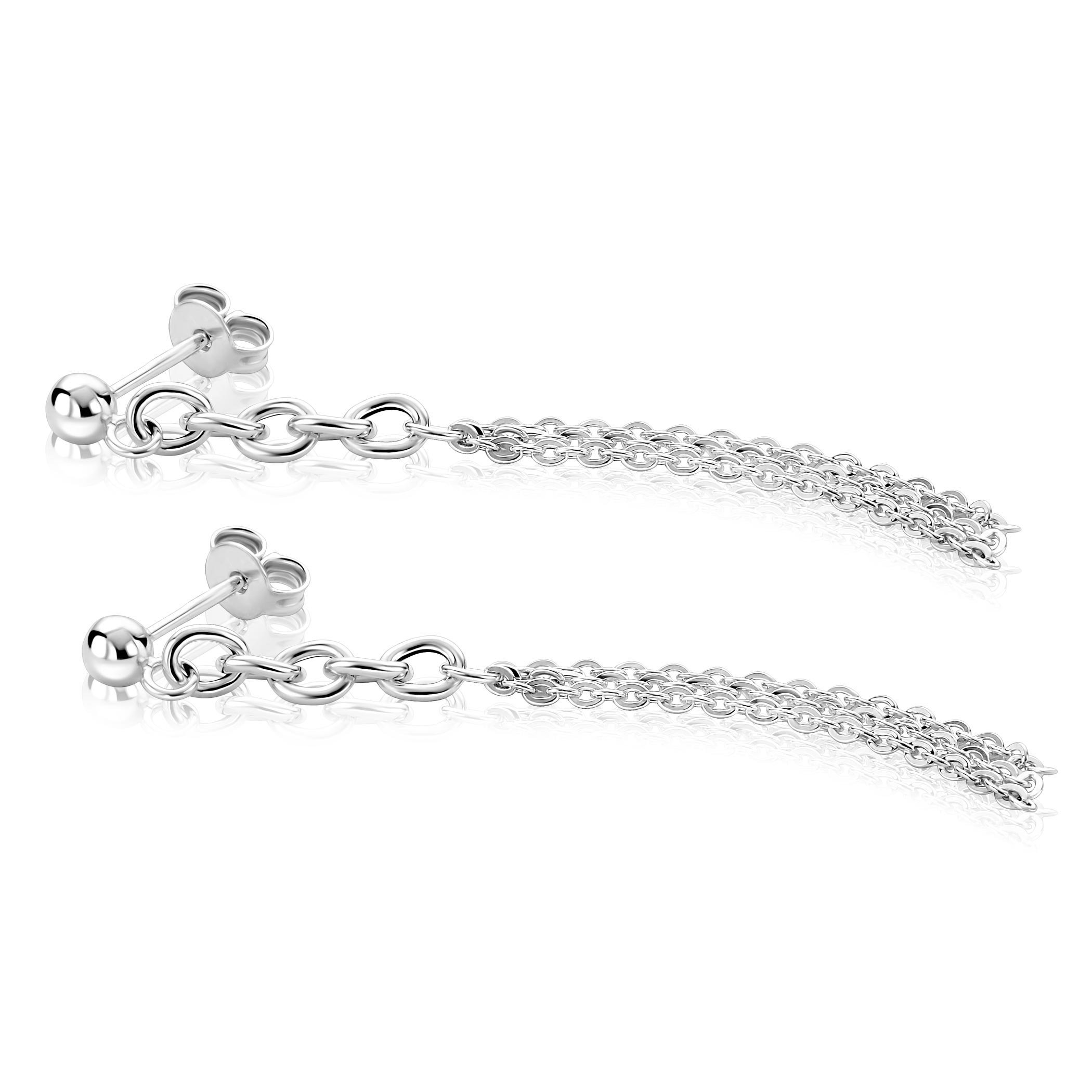 55mm ZINZI zilveren oorstekers met grove schakels en fijne kettinkjes ZIO2781