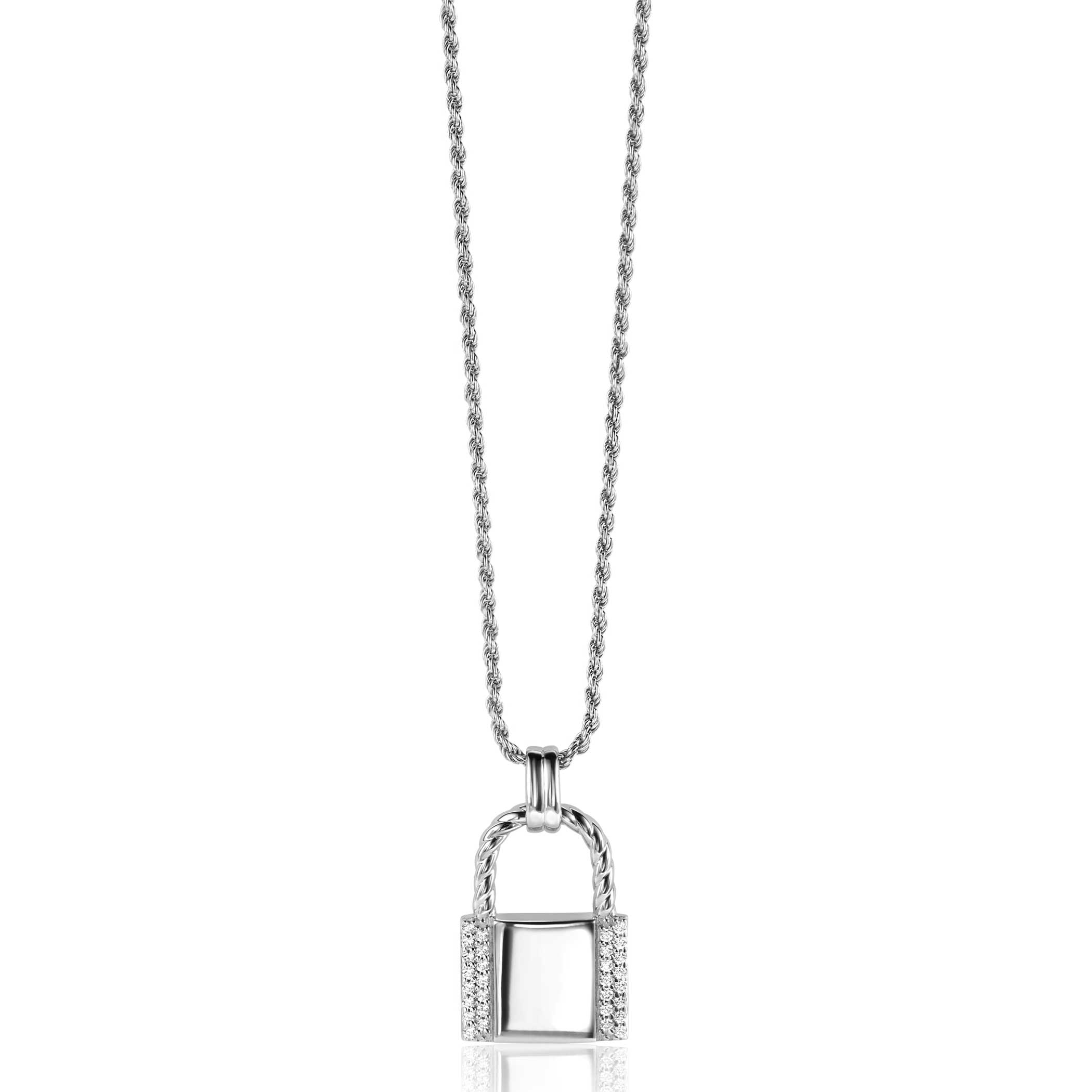 ZINZI zilveren hanger (25mm) in de vorm van een slotje, bezet met witte zirconia's ZIH2391L (zonder collier)