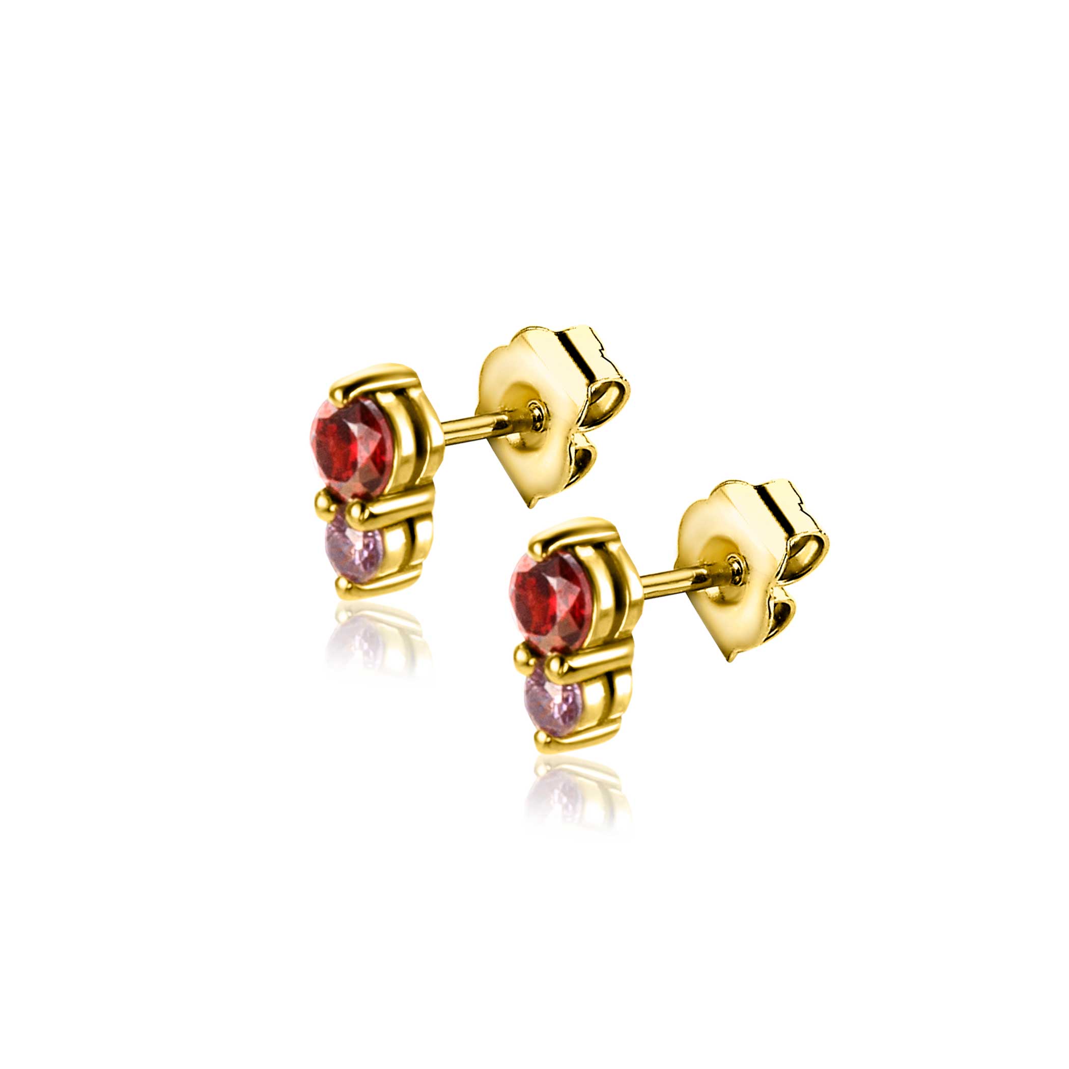 6,5mm ZINZI gold plated zilveren oorknoppen ronde chatonzettingen rood granaat en paarse kleurstenen ZIO2563