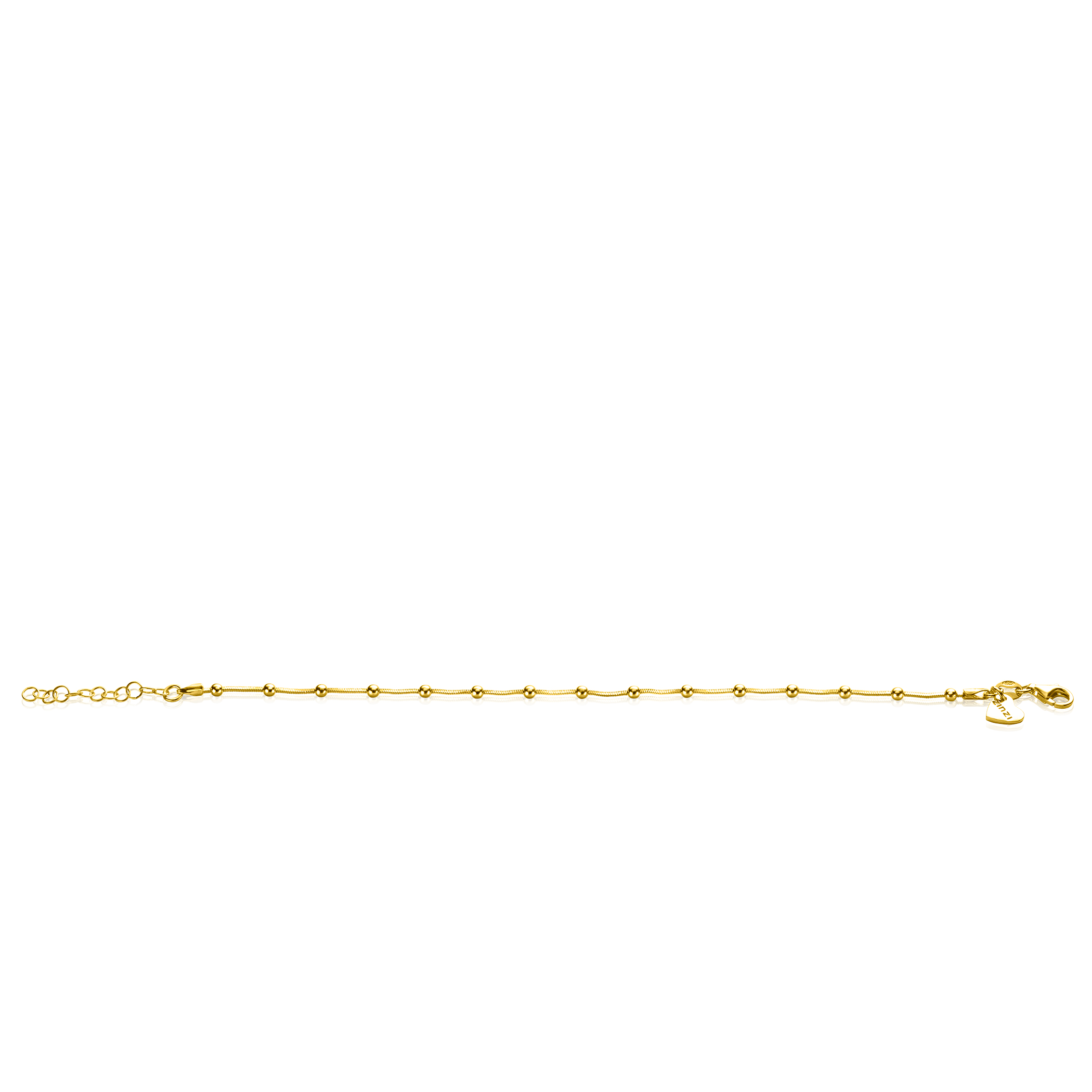 ZINZI gold plated zilveren slangen-armband met vierkant geslepen schakels en 15 verfijnde glanzende bolletjes 17-20cm ZIA2471G