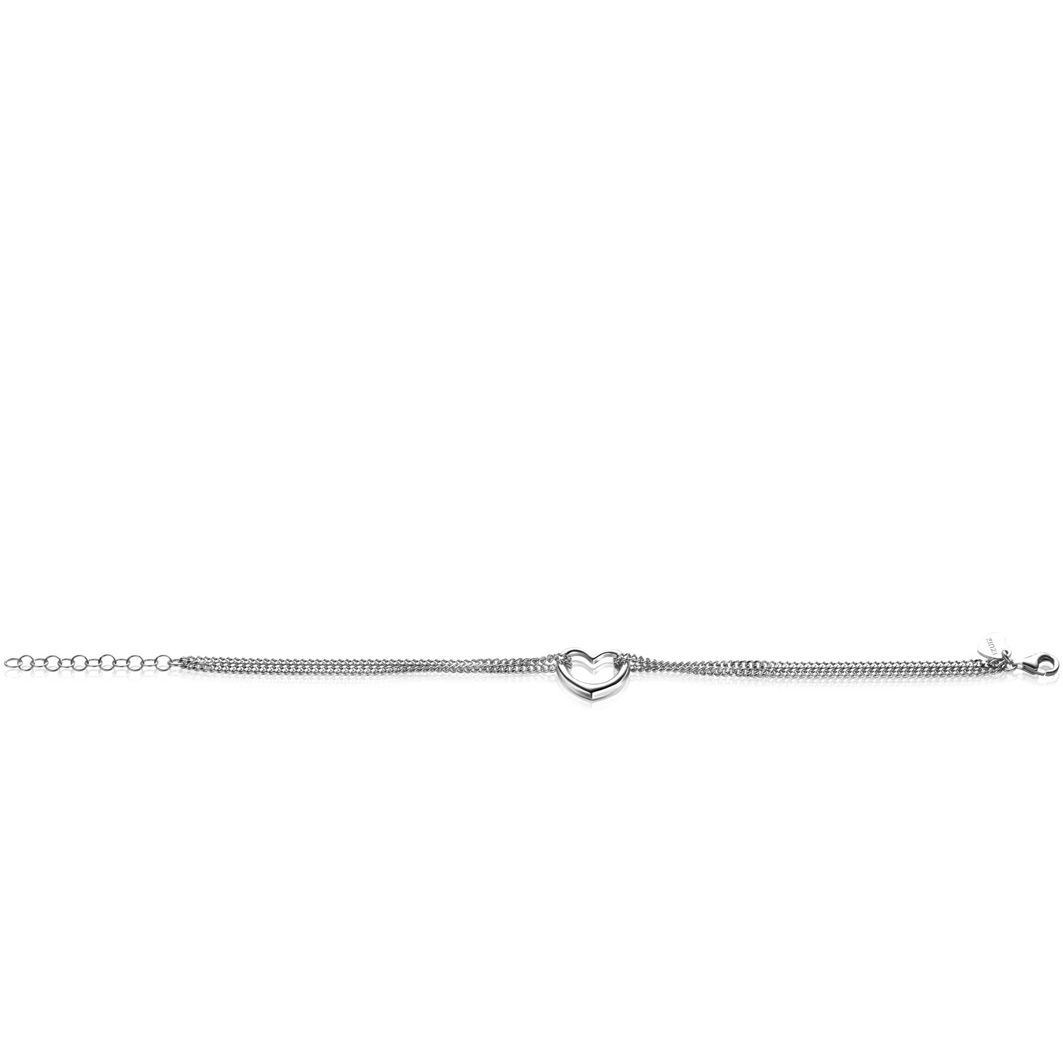 ZINZI zilveren multilook armband met gourmet schakels en open hart 16,5-19,5cm ZIA2516