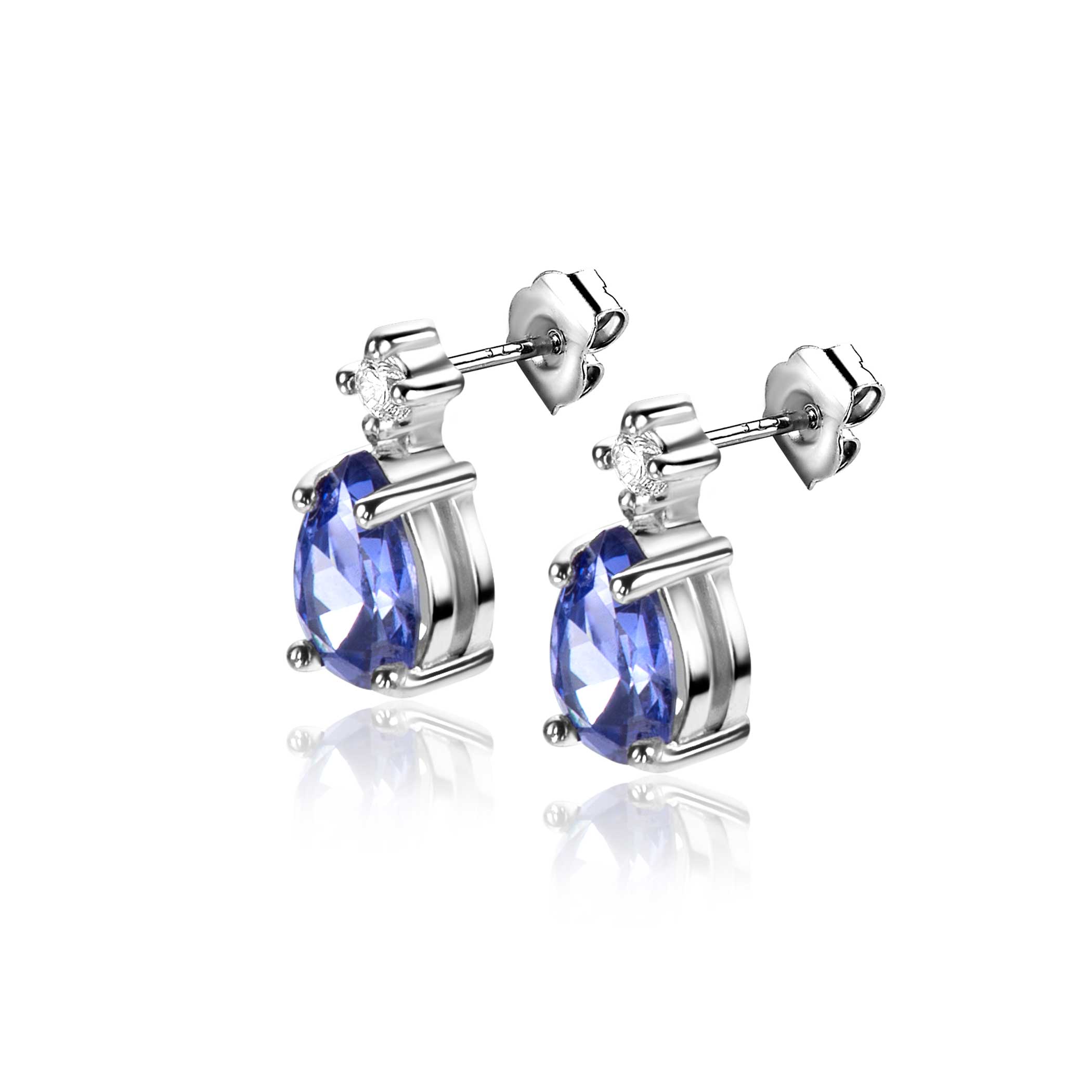10mm ZINZI zilveren oorstekers peervorm indigo blauw en witte zirconia ZIO2440
