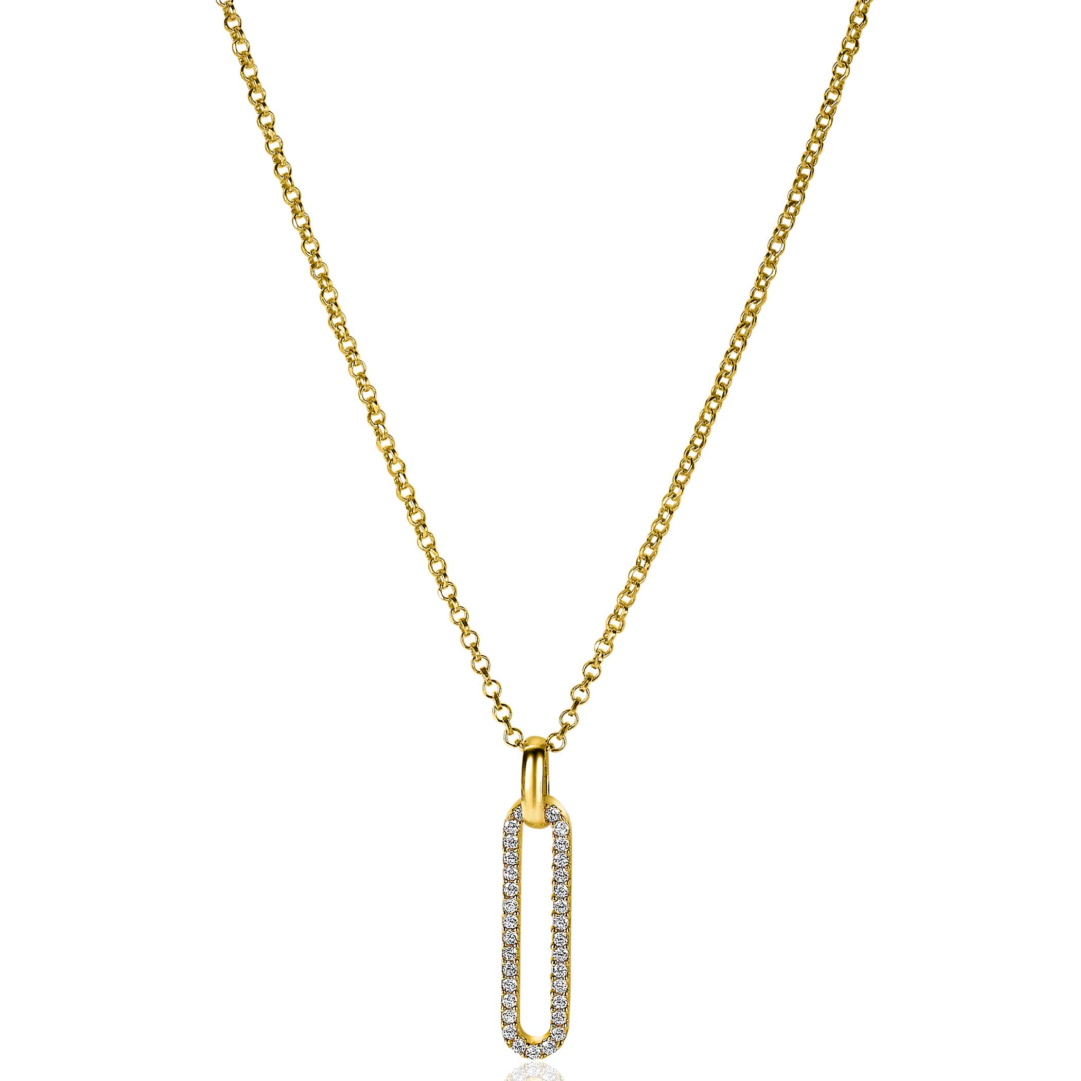 ZINZI zilveren ovale hanger 14K geel verguld witte zirconia's ZIH2231 (zonder collier)