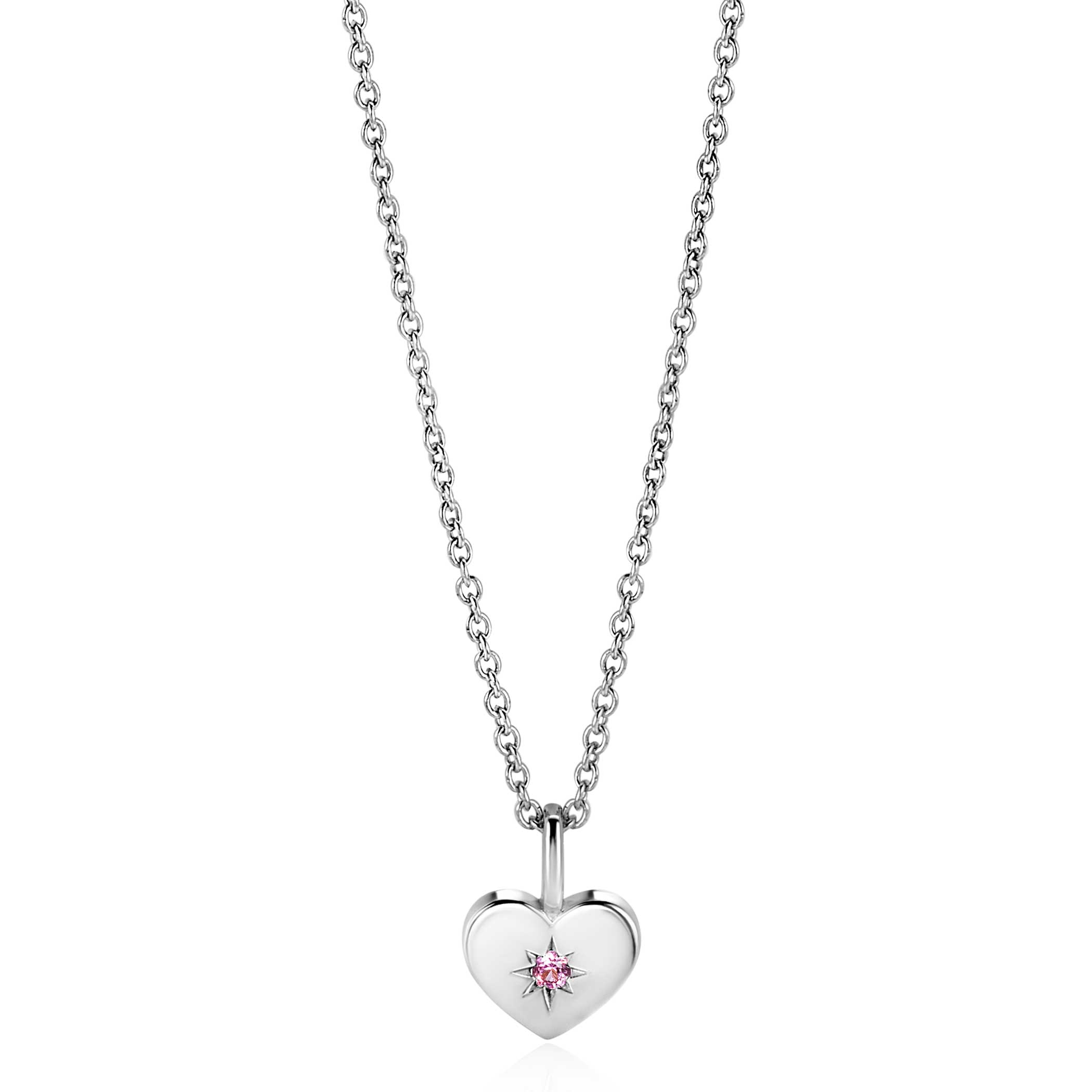 OKTOBER hanger 12mm zilveren hart geboortesteen roze rozenkwarts zirconia (zonder collier)