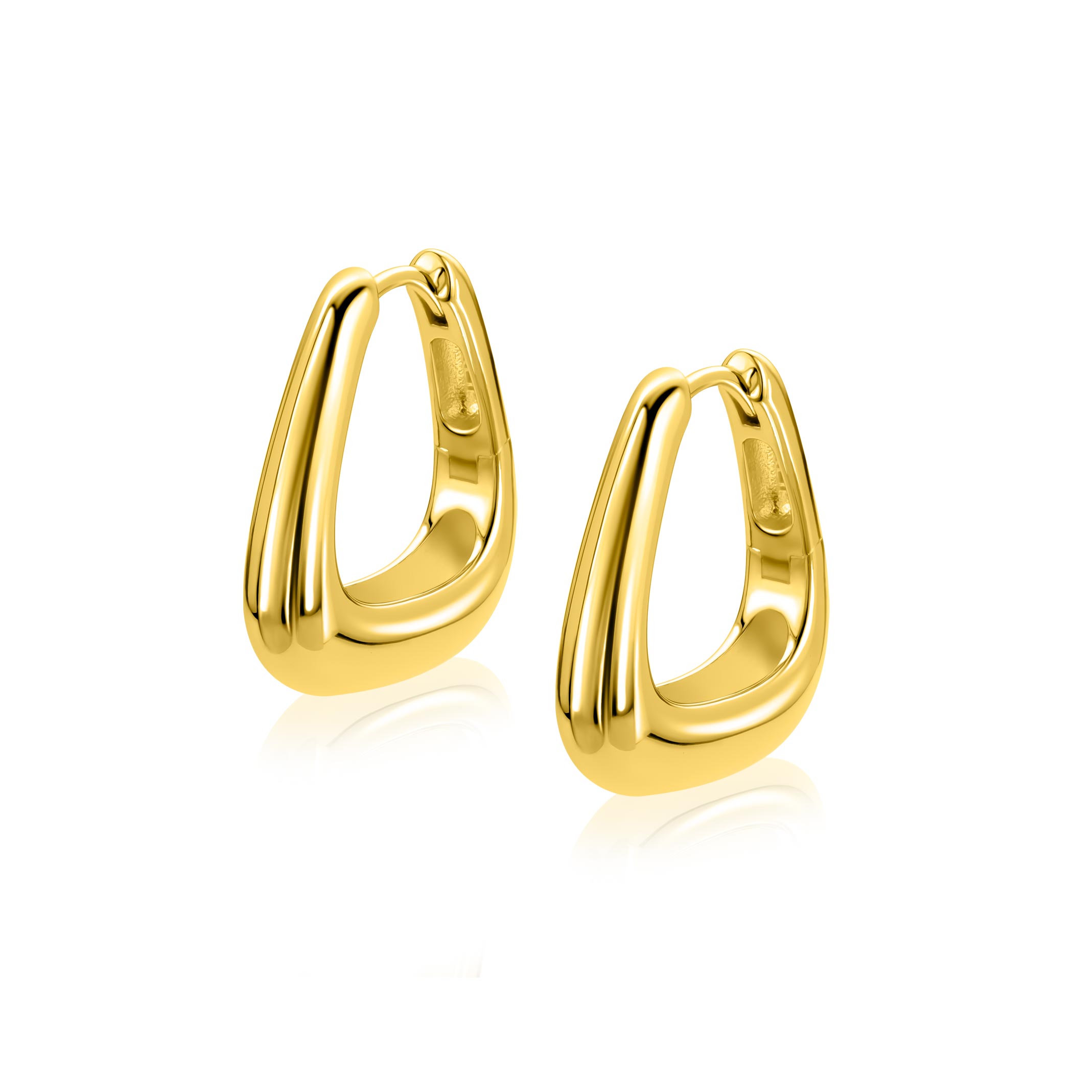 21mm ZINZI goldplated zilveren oorringen glad in een trendy tasvorm met luxe klapsluiting ZIO2805G