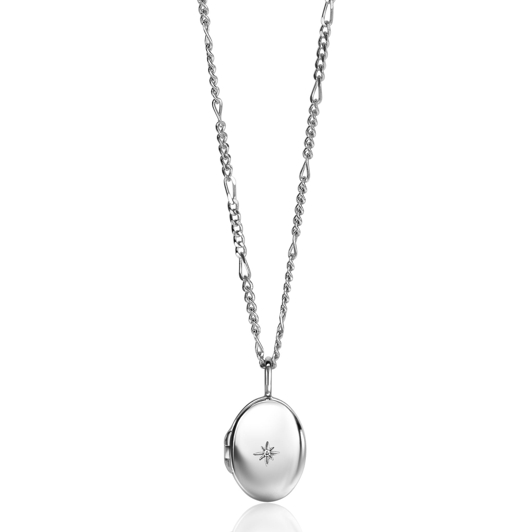 22mm ZINZI zilveren medaillon ovaal glanzend bezet met witte zirconia ZIH2424 (zonder collier)