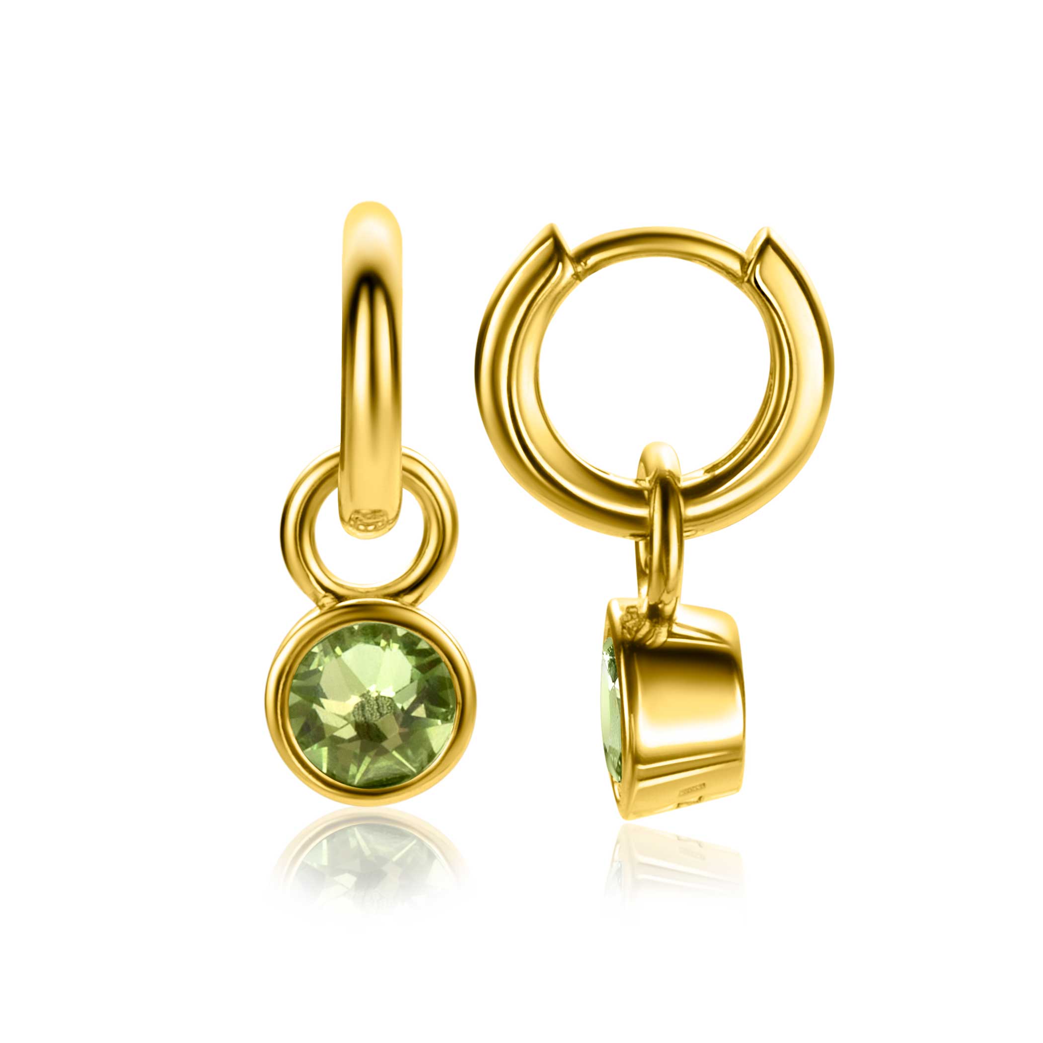 AUGUSTUS oorbedels gold plated met geboortesteen groen peridoot zirconia (excl. oorringen)
