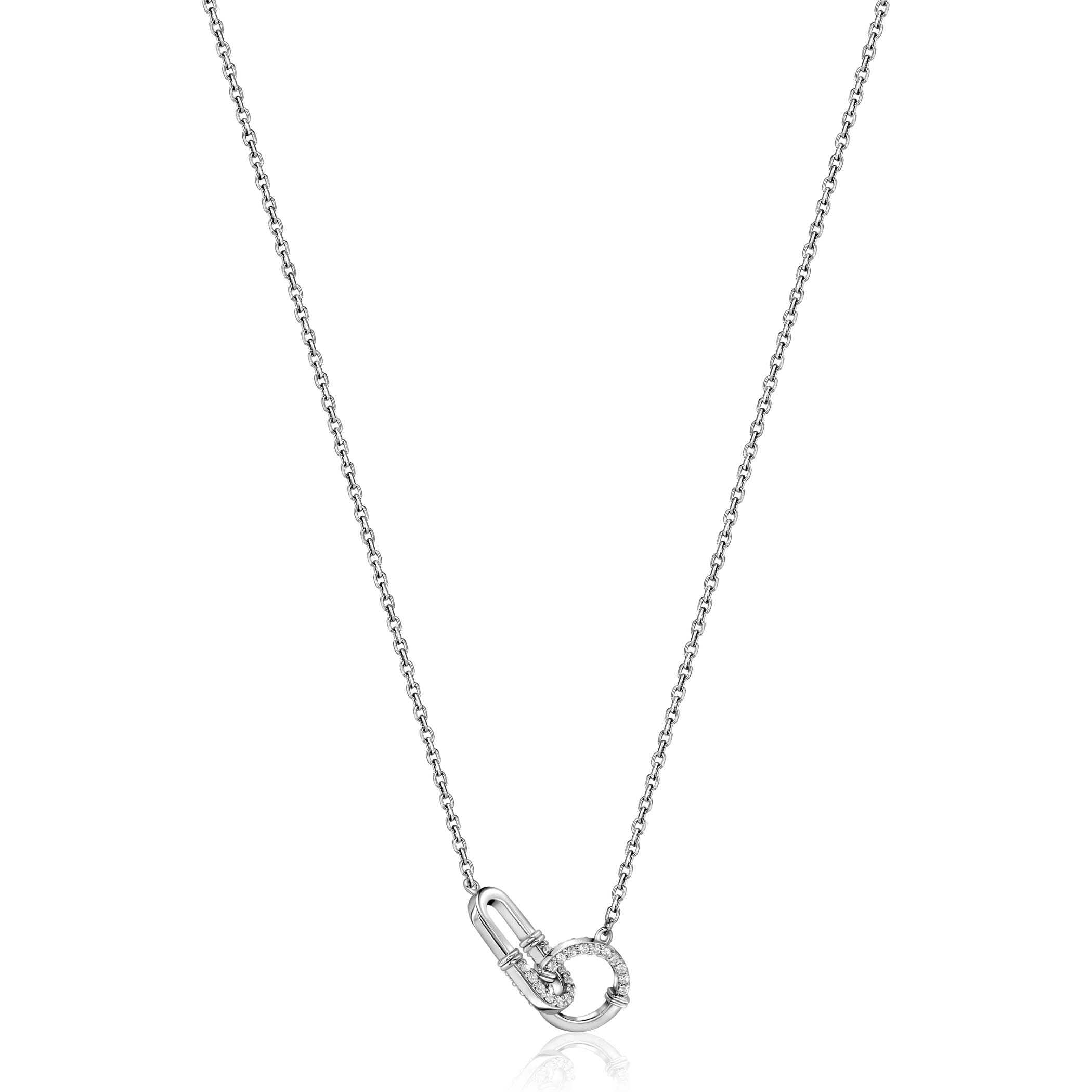 ZINZI zilveren ketting 45cm met paperclip en ronde schakel bezet met witte zirconia's ZIC2810