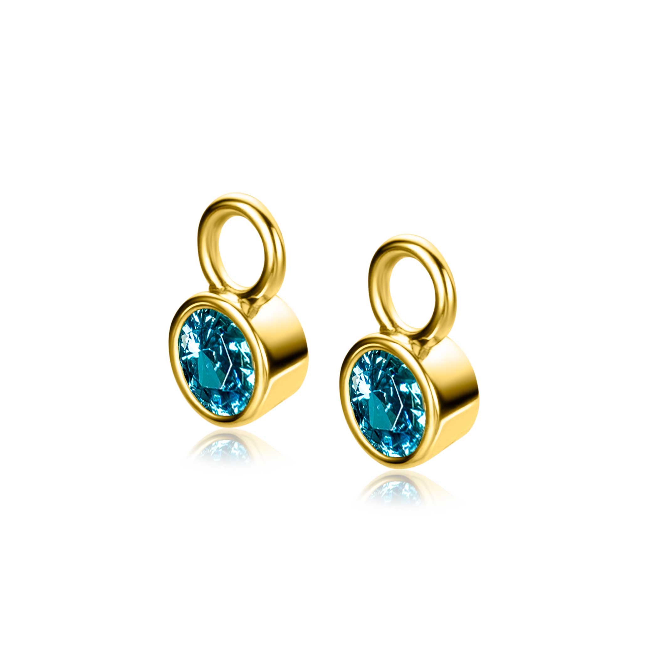 MAART oorbedels gold plated met geboortesteen blauw aquamarijn zirconia (excl. oorringen)
