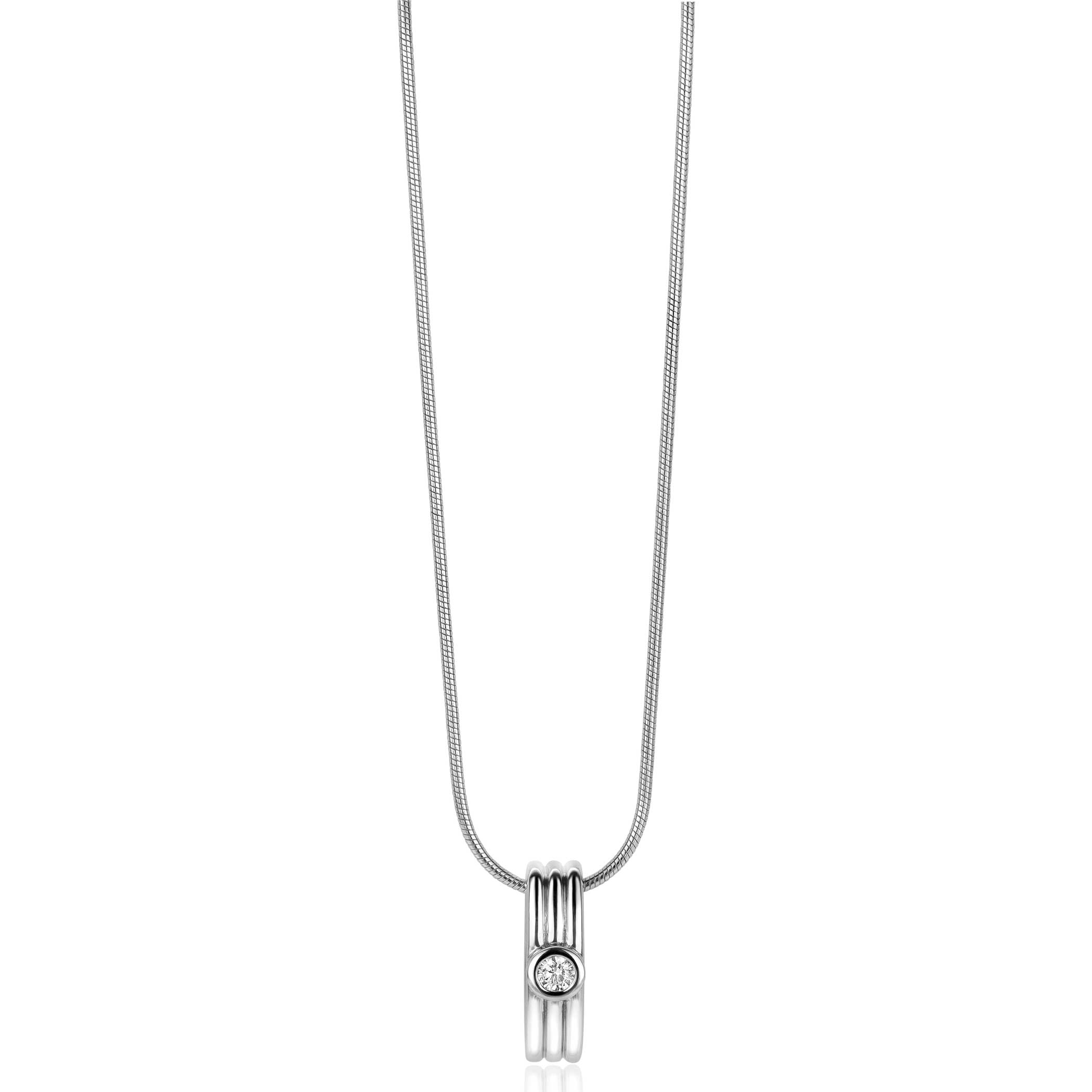 ZINZI zilveren hanger staaf met drie banen en witte ronde zirconia 17mm ZIH2241 (zonder collier)