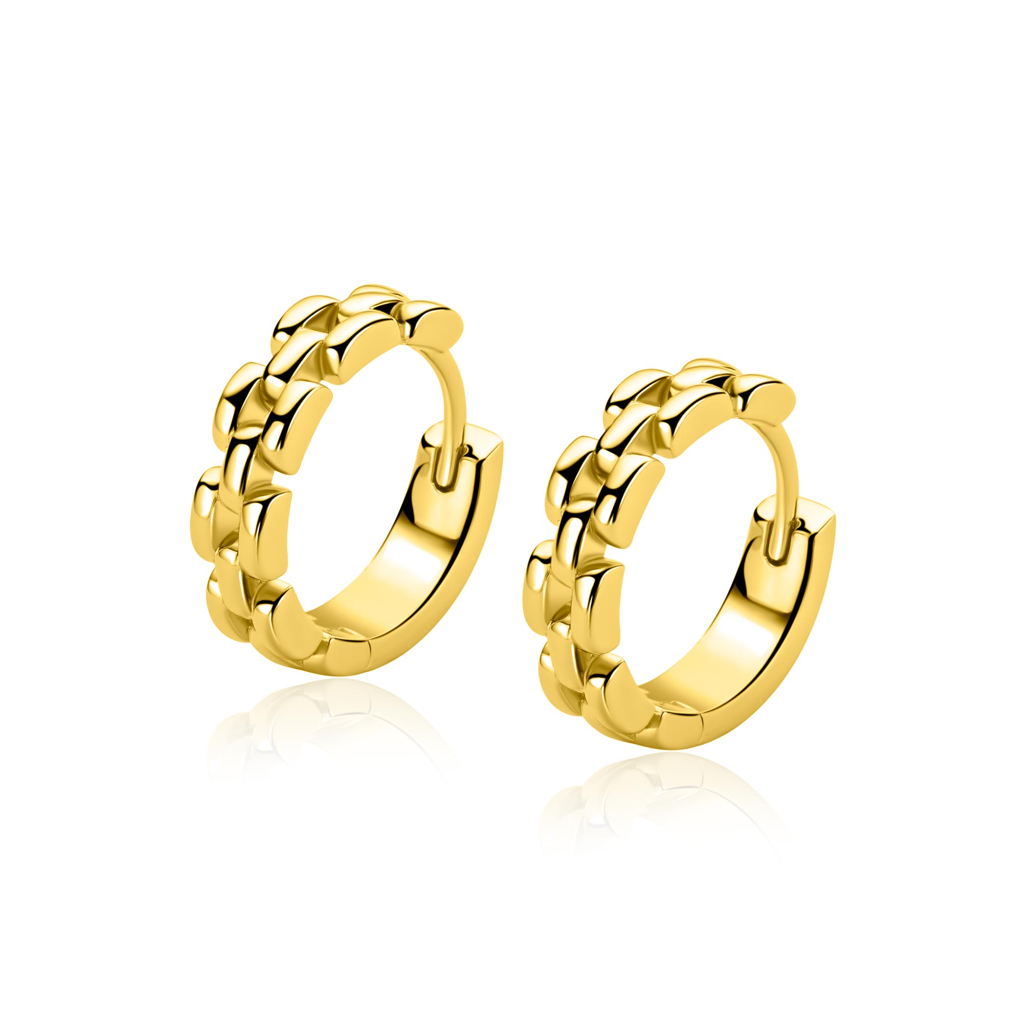 16mm ZINZI goldplated zilveren oorringen met rolex-style schakels 4mm breed en luxe klapsluiting ZIO2556G