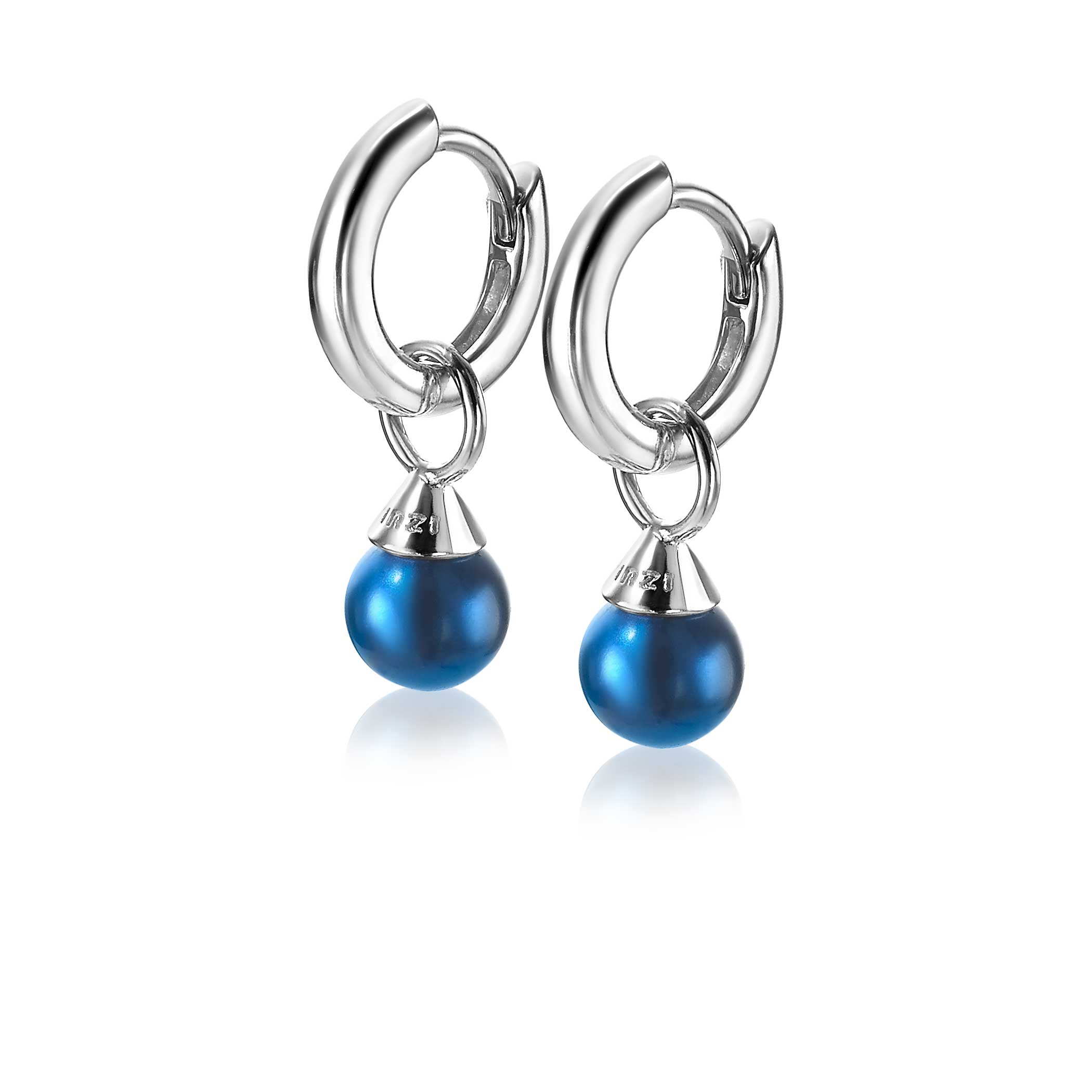 ZINZI zilveren oorbedels parels blauw 6mm ZICH1749B (zonder oorringen)