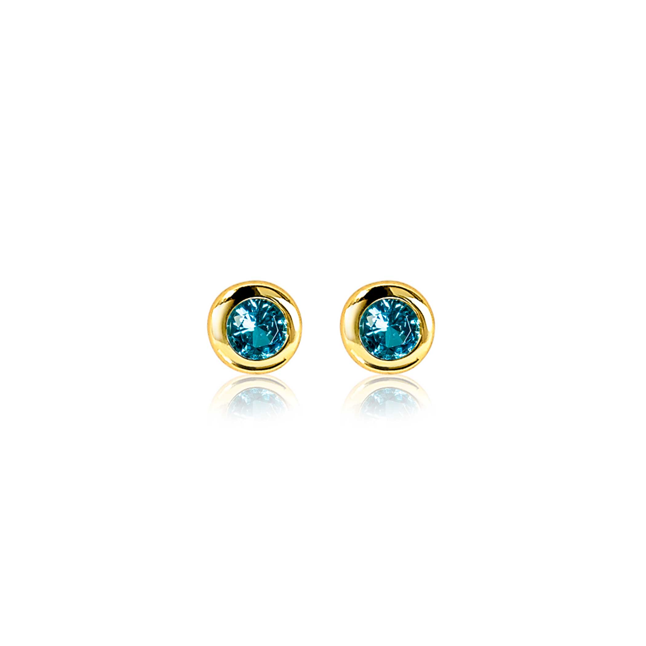 MAART oorknoppen 4mm gold plated met geboortesteen blauw aquamarijn zirconia
