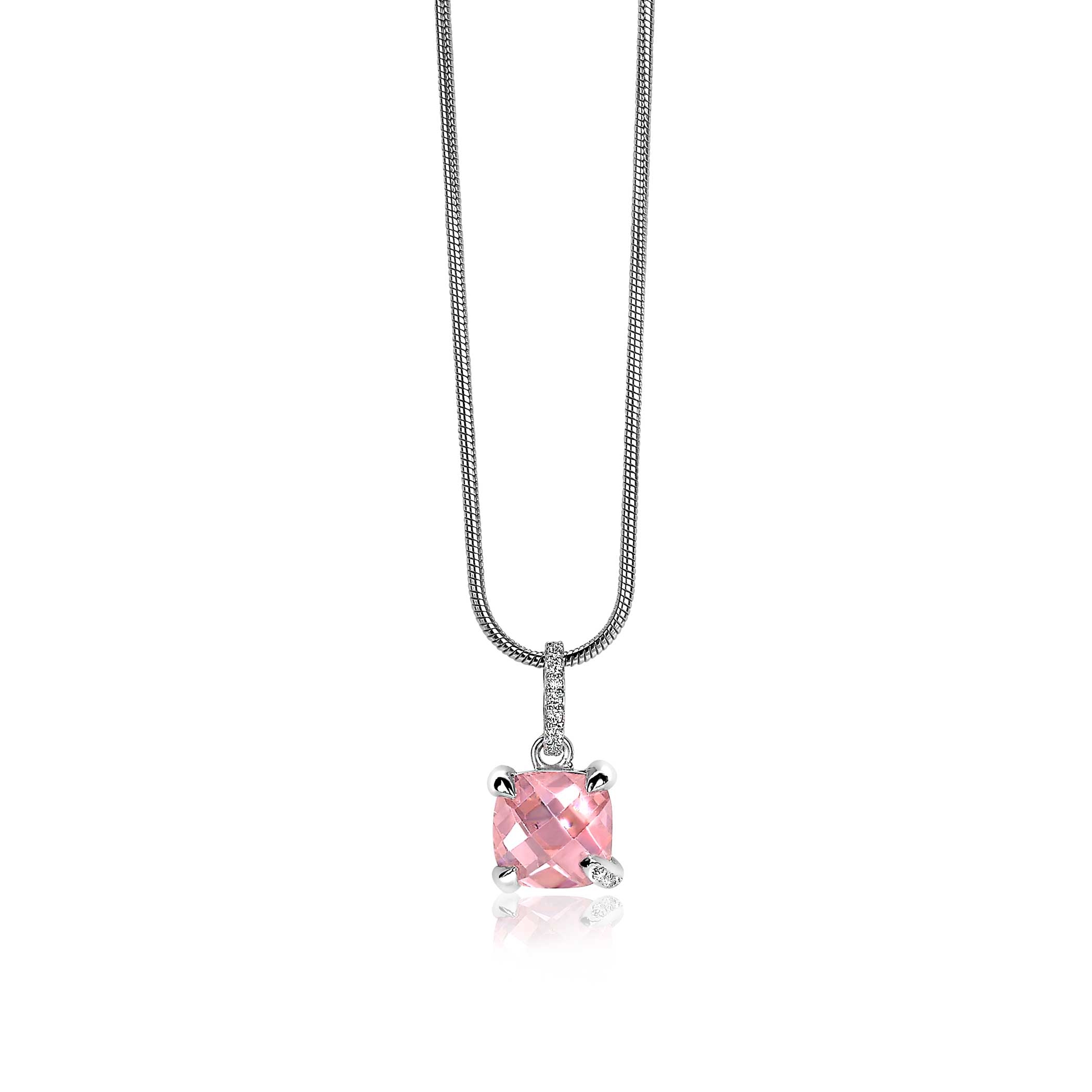 ZINZI zilveren hanger vierkant roze ZIH1470R (zonder collier)