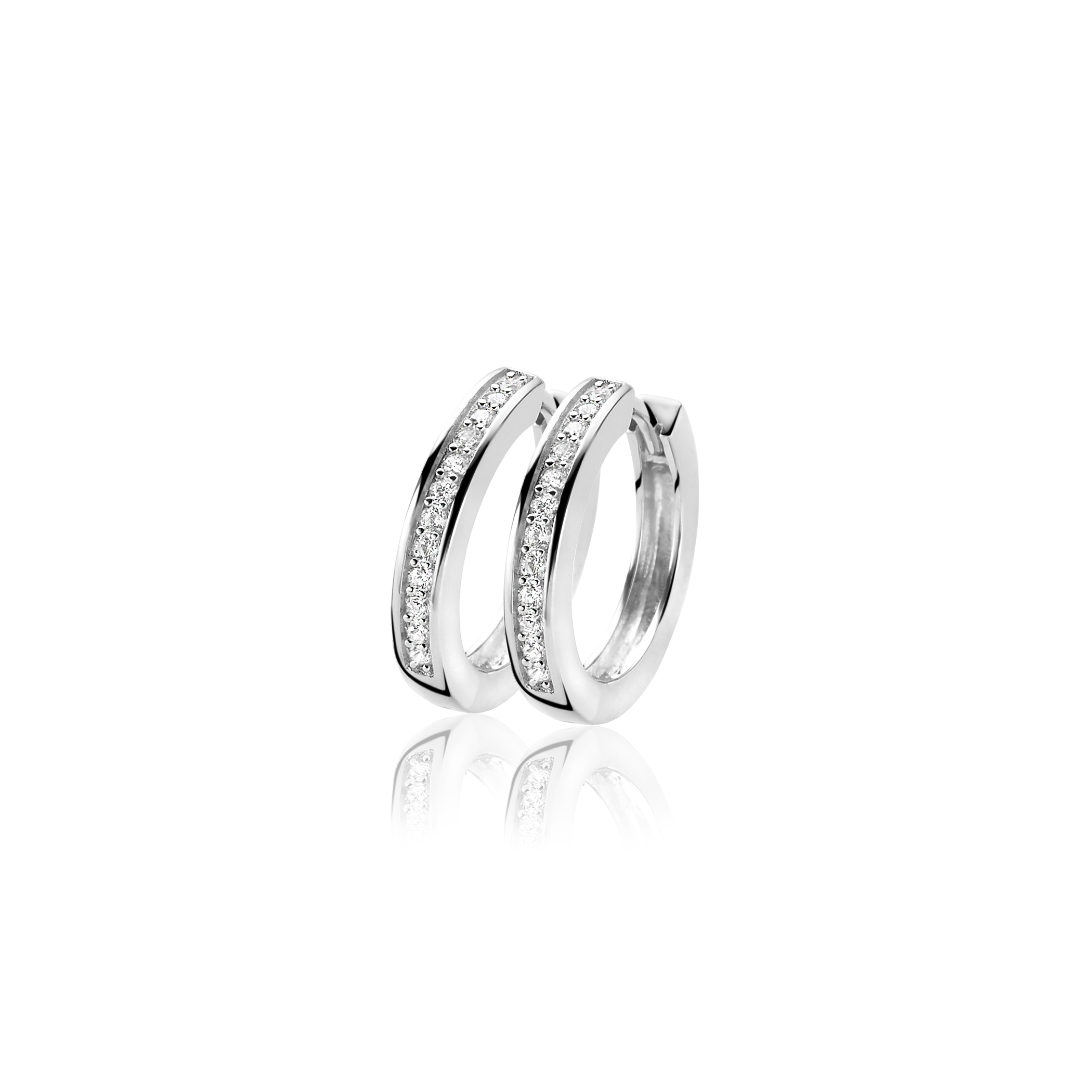 Zinzi zilveren oorringen 20 x 3mm witte zirconia's met luxe klapsluiting ZIO190Z