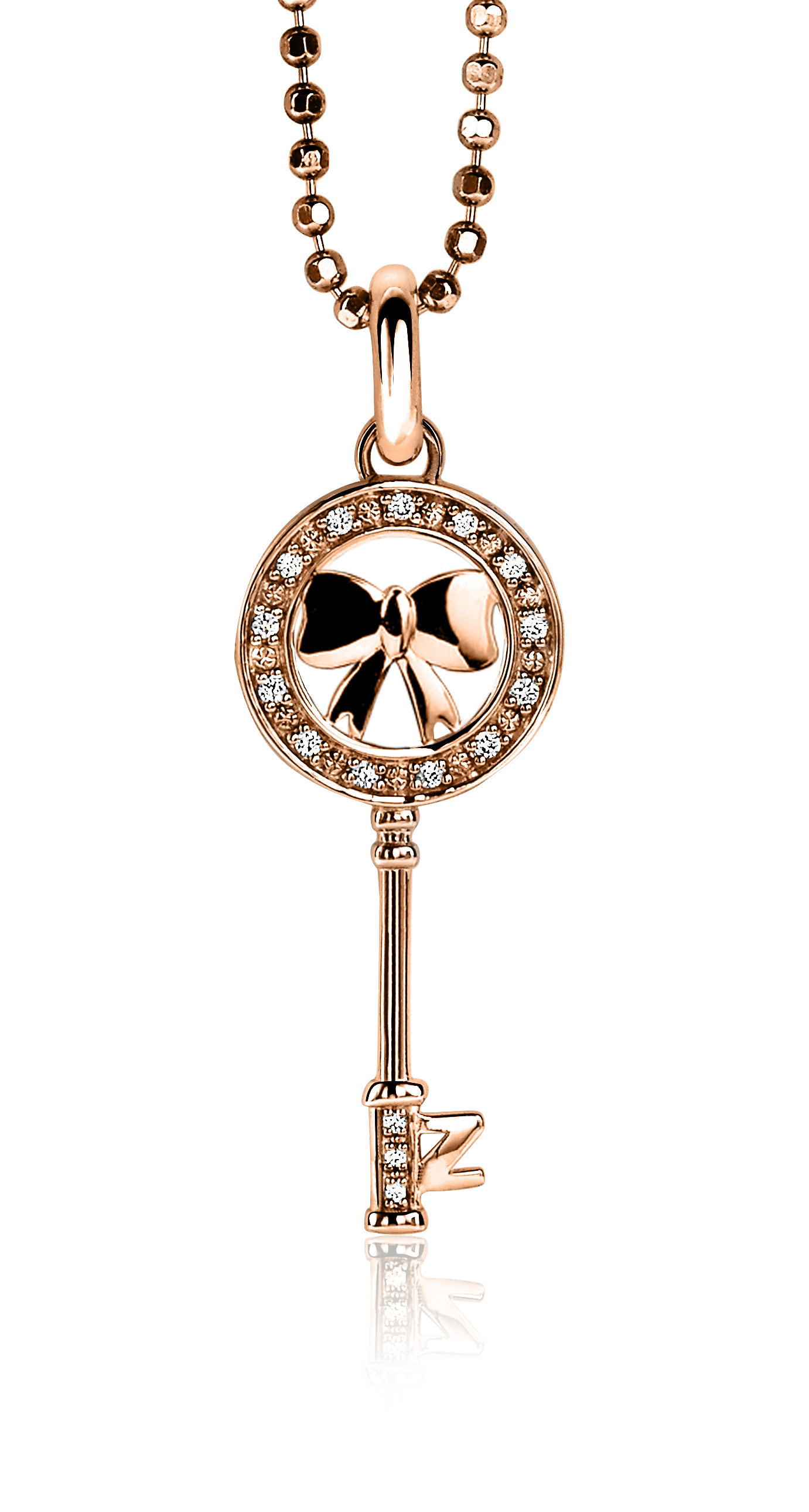 ZINZI zilveren hanger rosé verguld sleutel wit ZIH990R