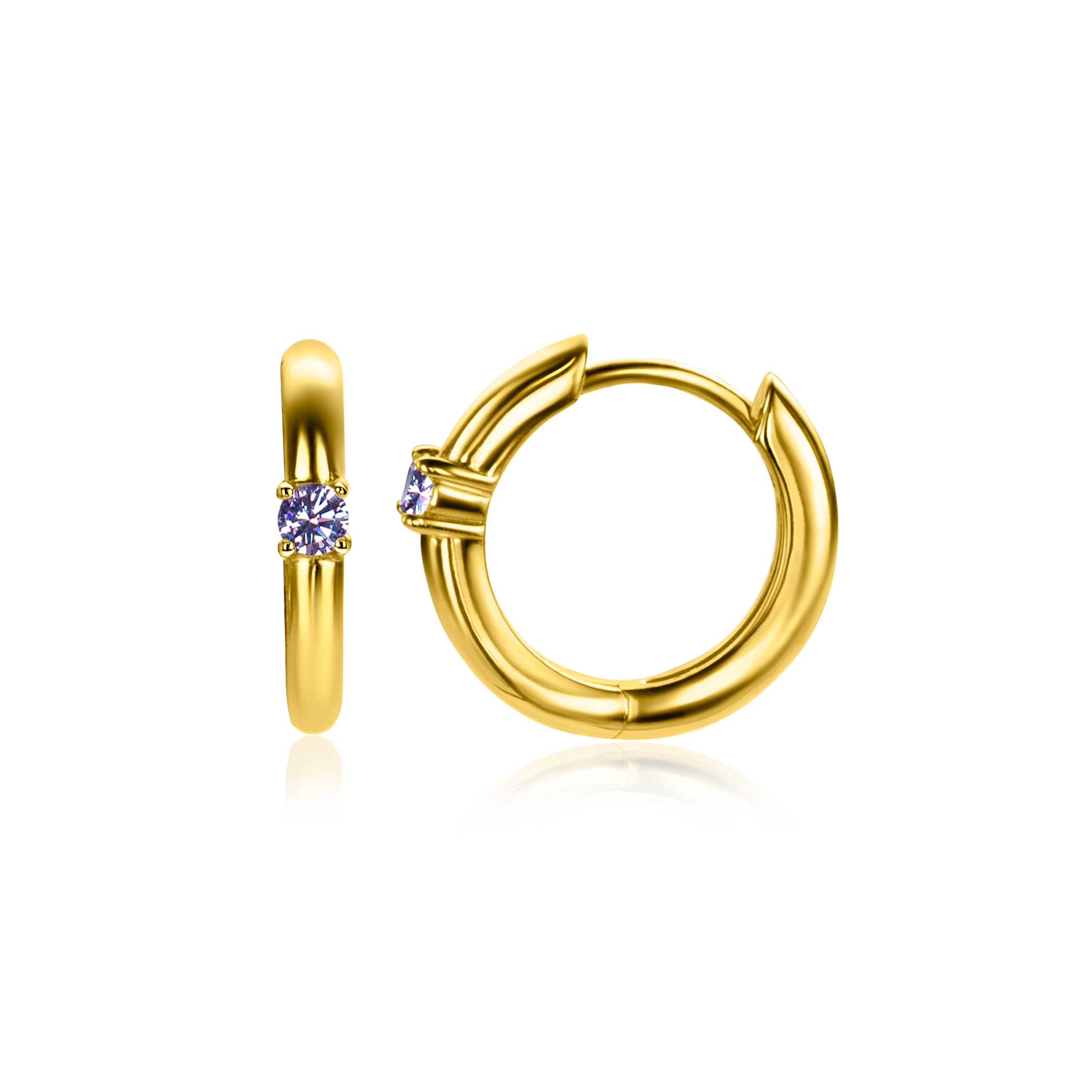 JUNI oorringen 13mm gold plated met geboortesteen licht paars amethist zirconia
