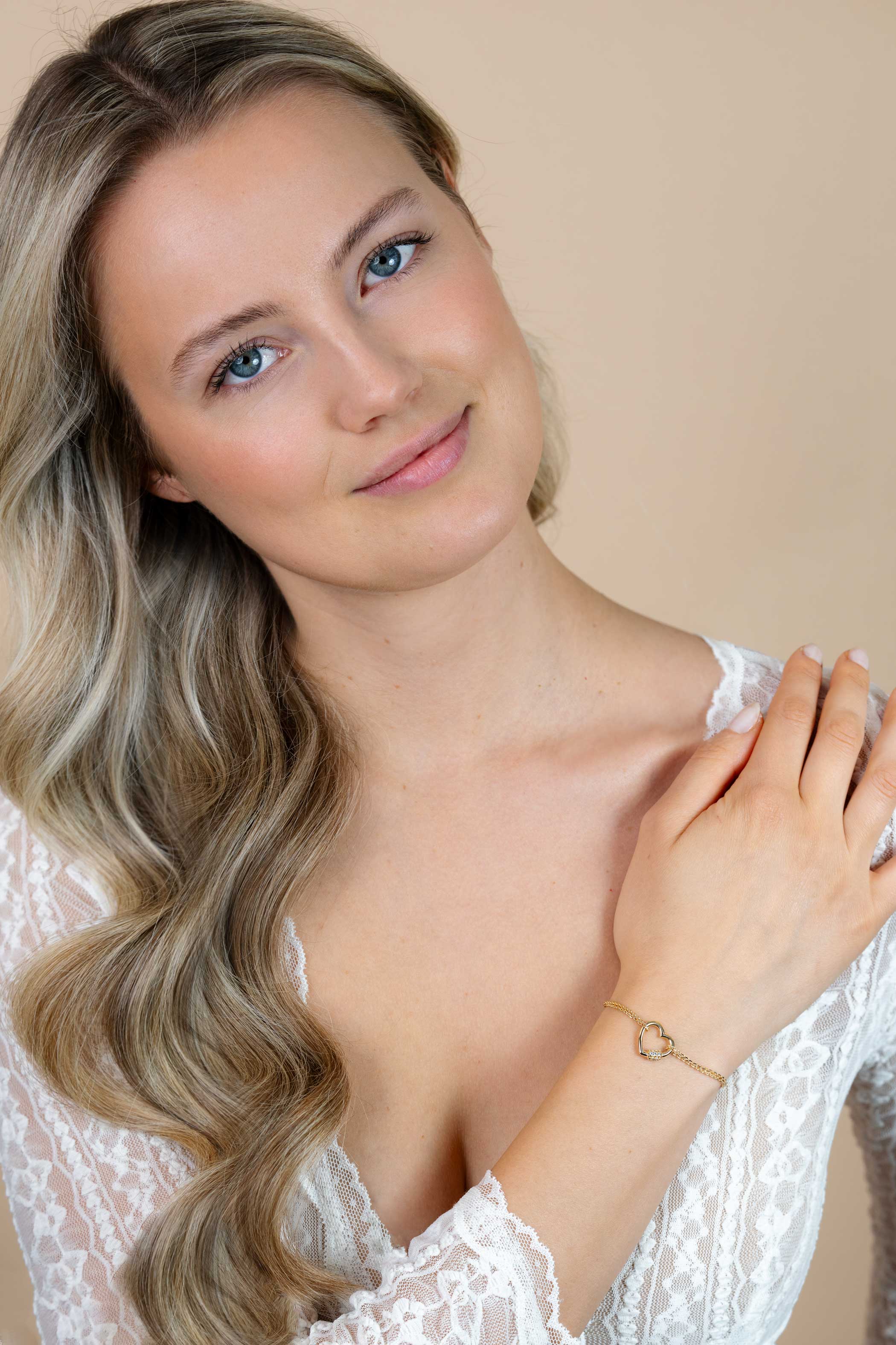 ZINZI zilveren dubbele schakel armband 14K geel verguld met luxe hart witte zirconia's ZIA2031