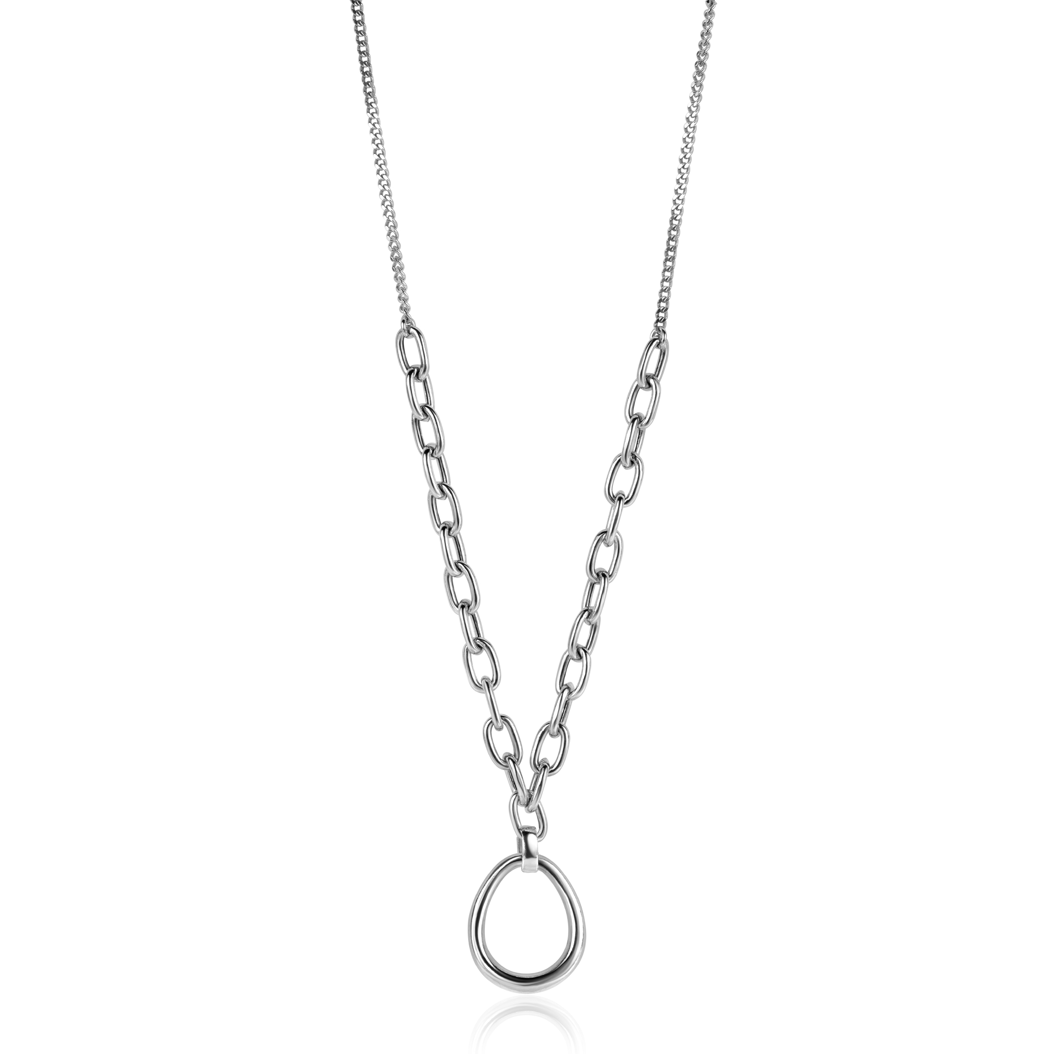 ZINZI zilveren gourmet collier met grotere ovale schakels en grote ovale hanger 40-45cm ZIC2481