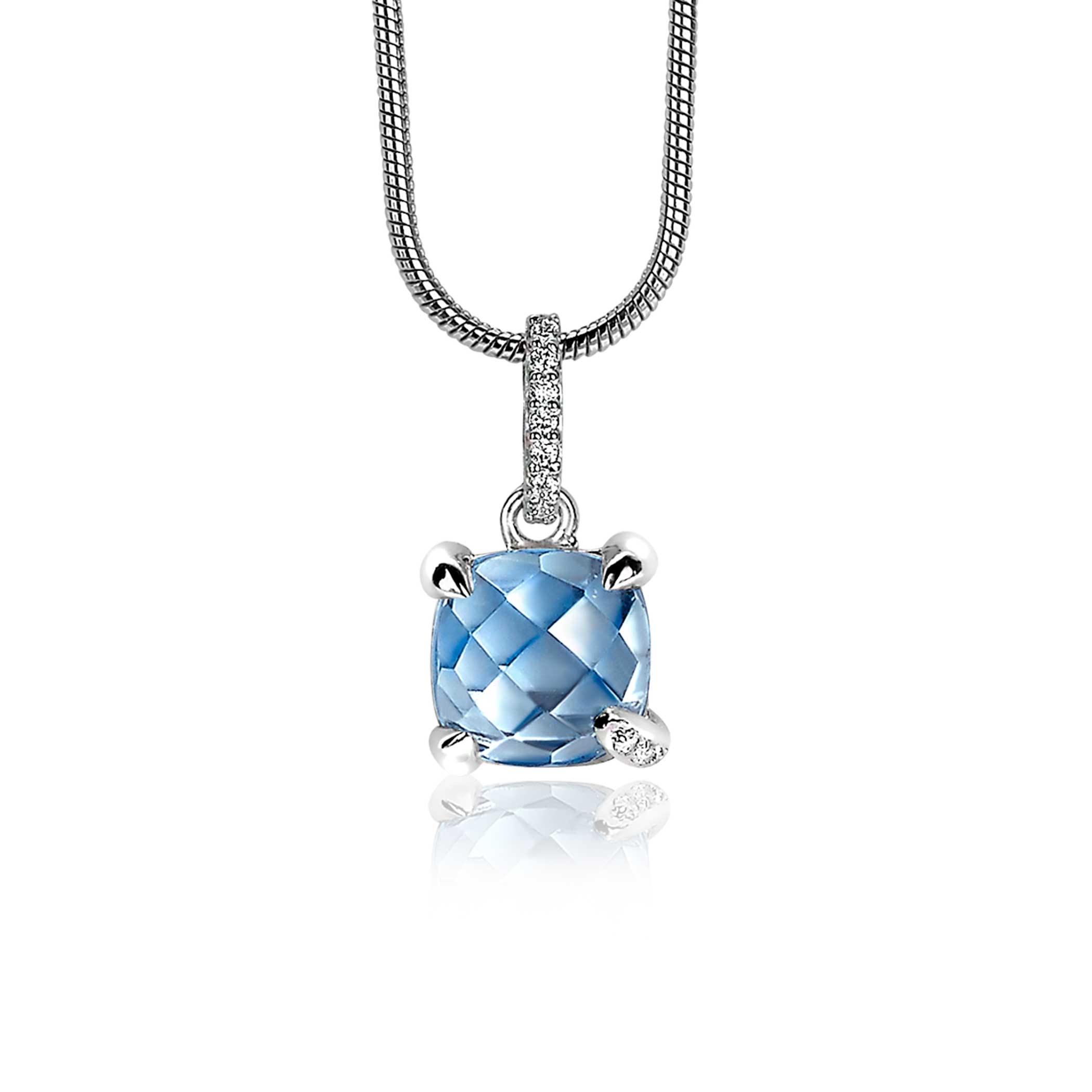 ZINZI zilveren hanger vierkant blauw ZIH1470B