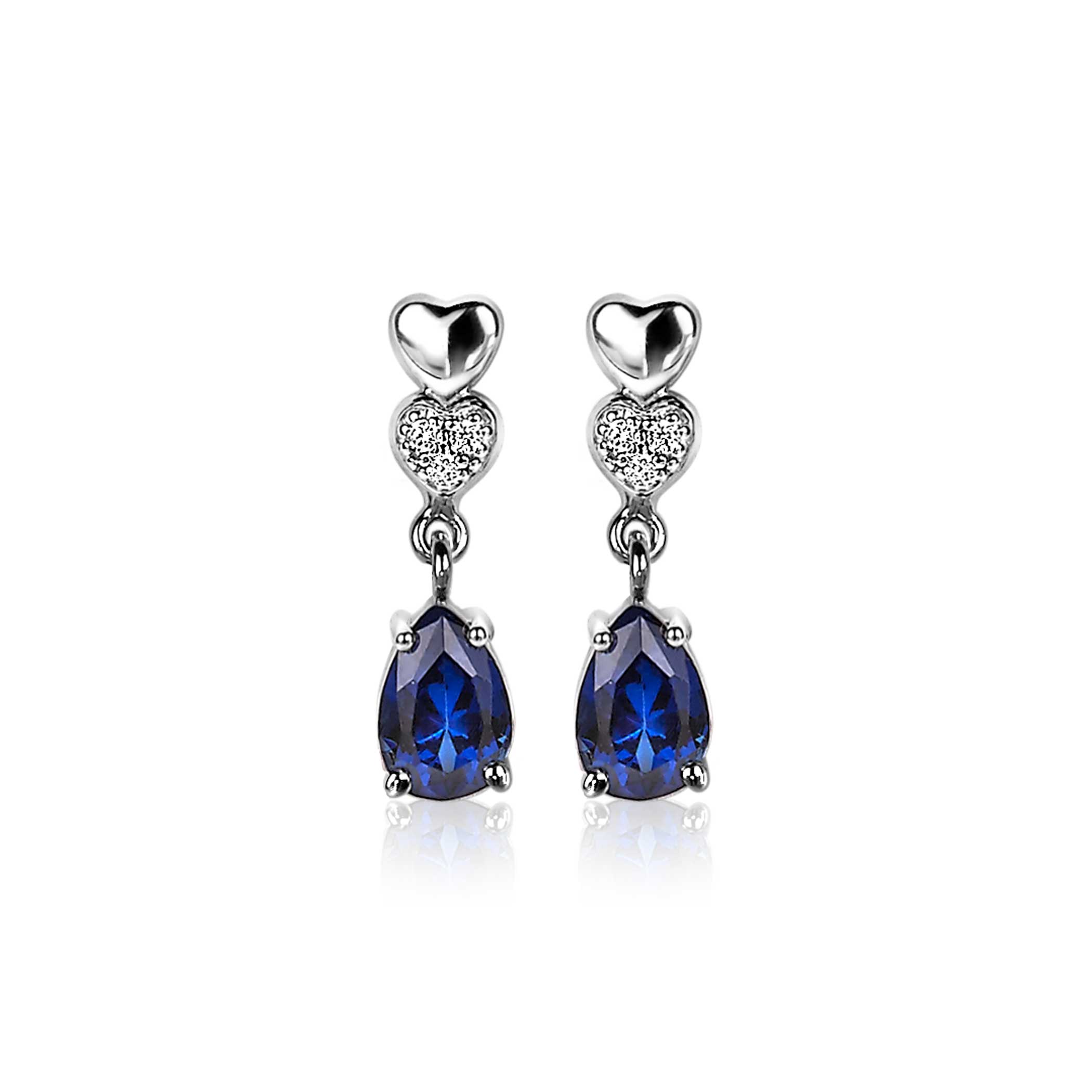 ZINZI zilveren oorstekers 15mm hartjes en peervorm wit blauw ZIO2124