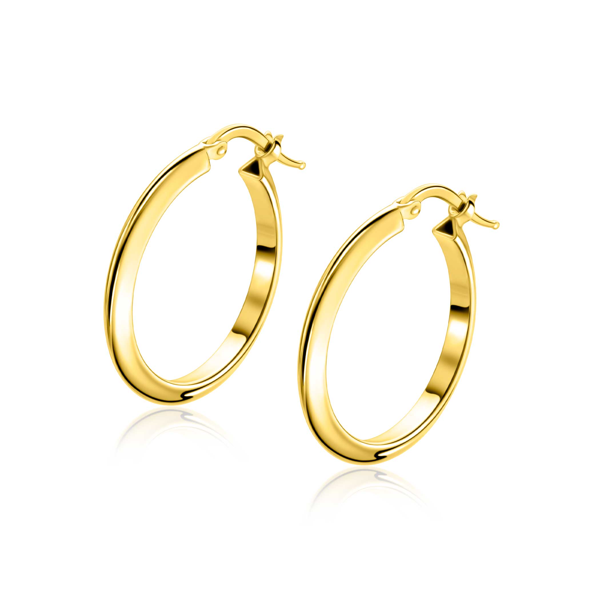 25mm ZINZI gold plated zilveren oorringen met gladde buis 3mm breed en handige bovensluiting ZIO2856G