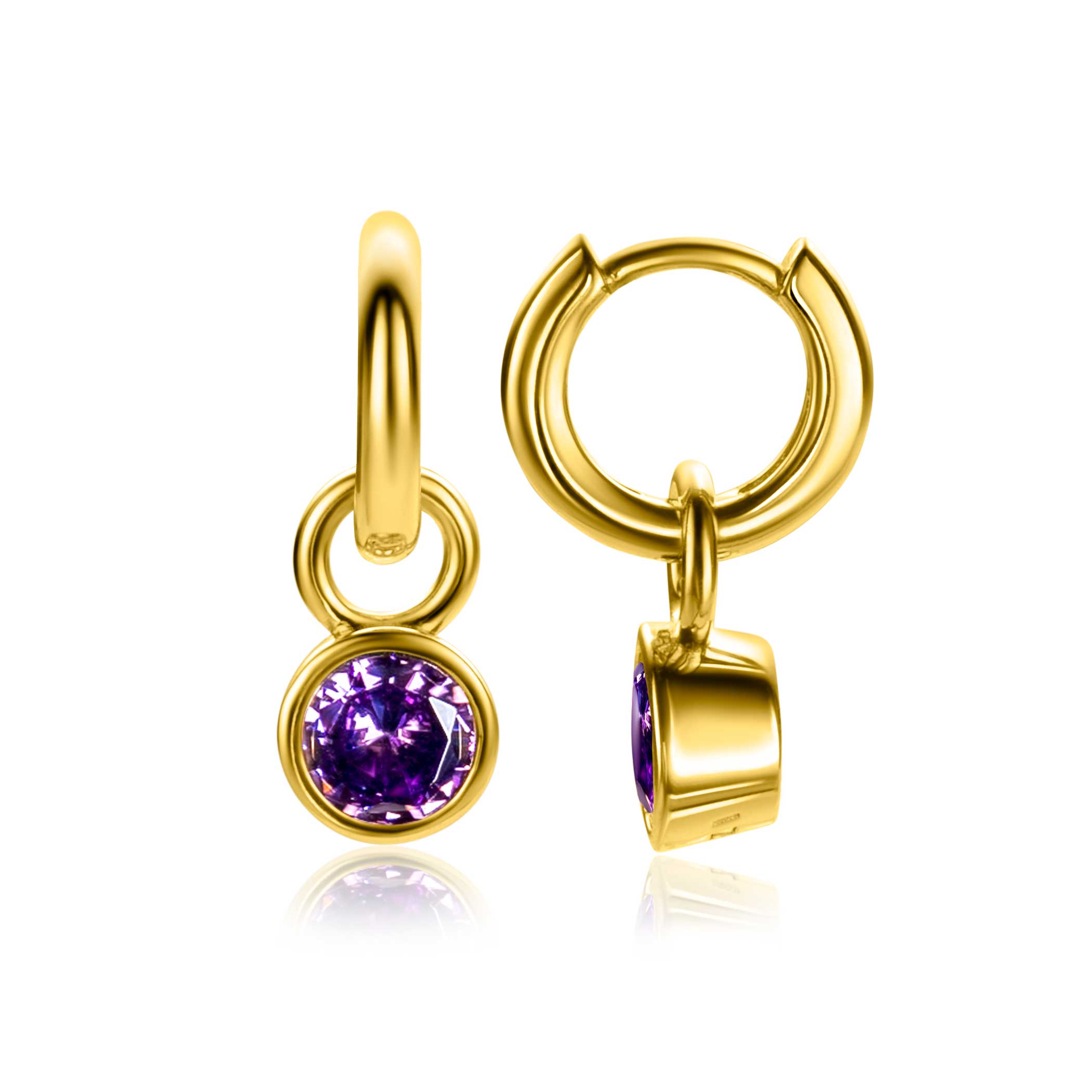 FEBRUARI oorbedels gold plated met geboortesteen paars amethist zirconia (excl. oorringen)
