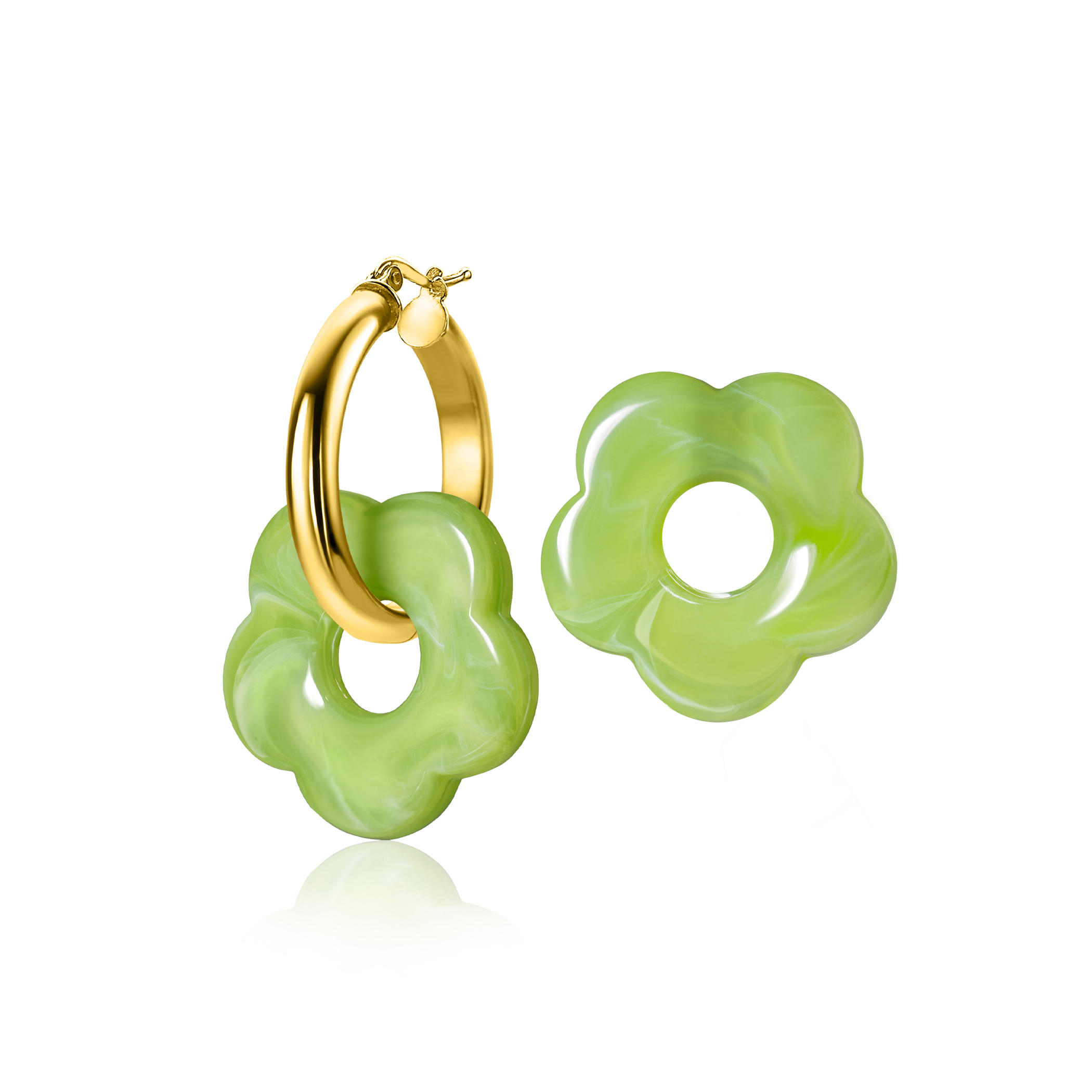26mm oorbedels bloem lichtgroen kunststof ZICH2720G
