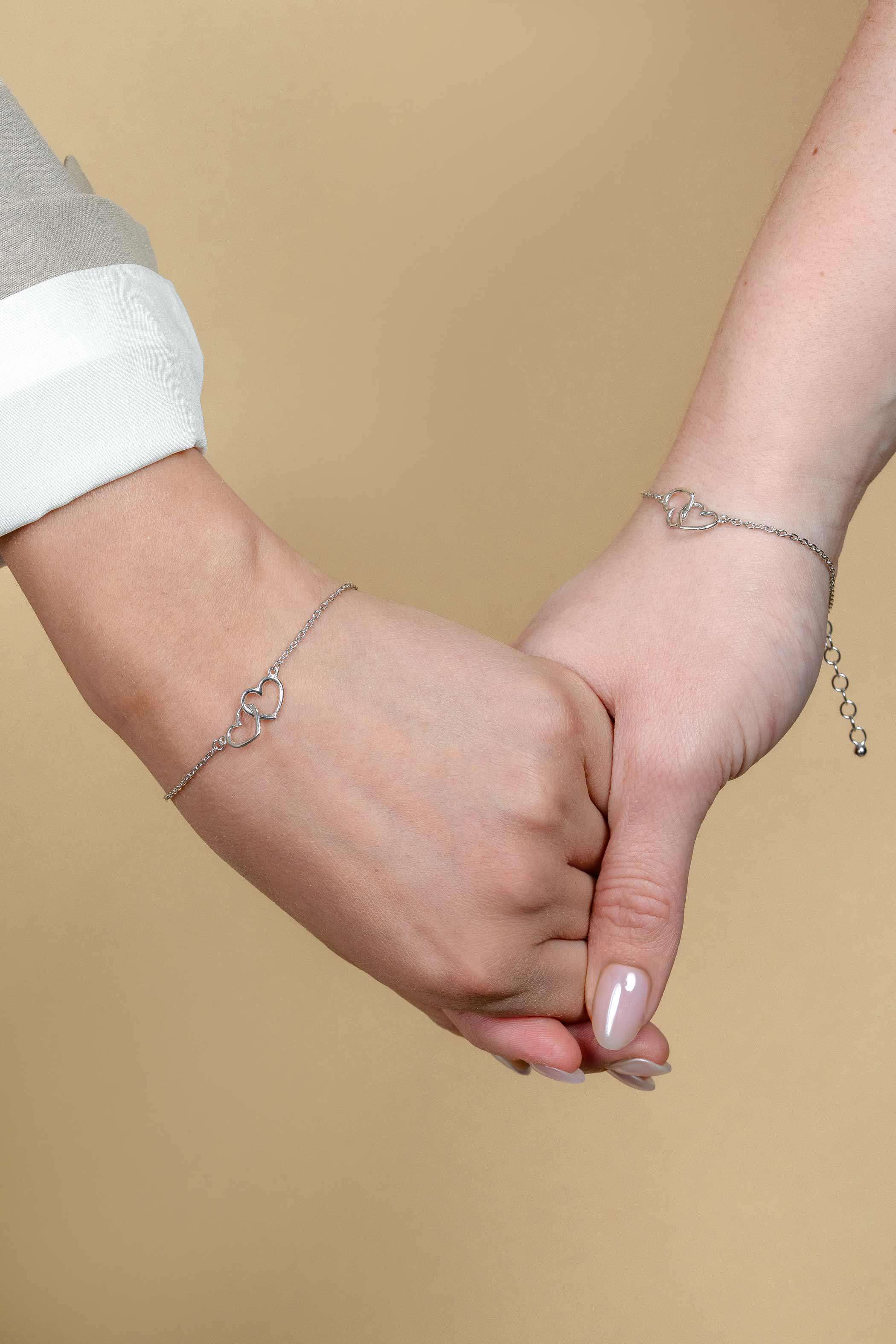 ZINZI set van 2 zilveren armbanden met 2 verbonden hartjes 17,5-19,5cm ZIA2513-SET