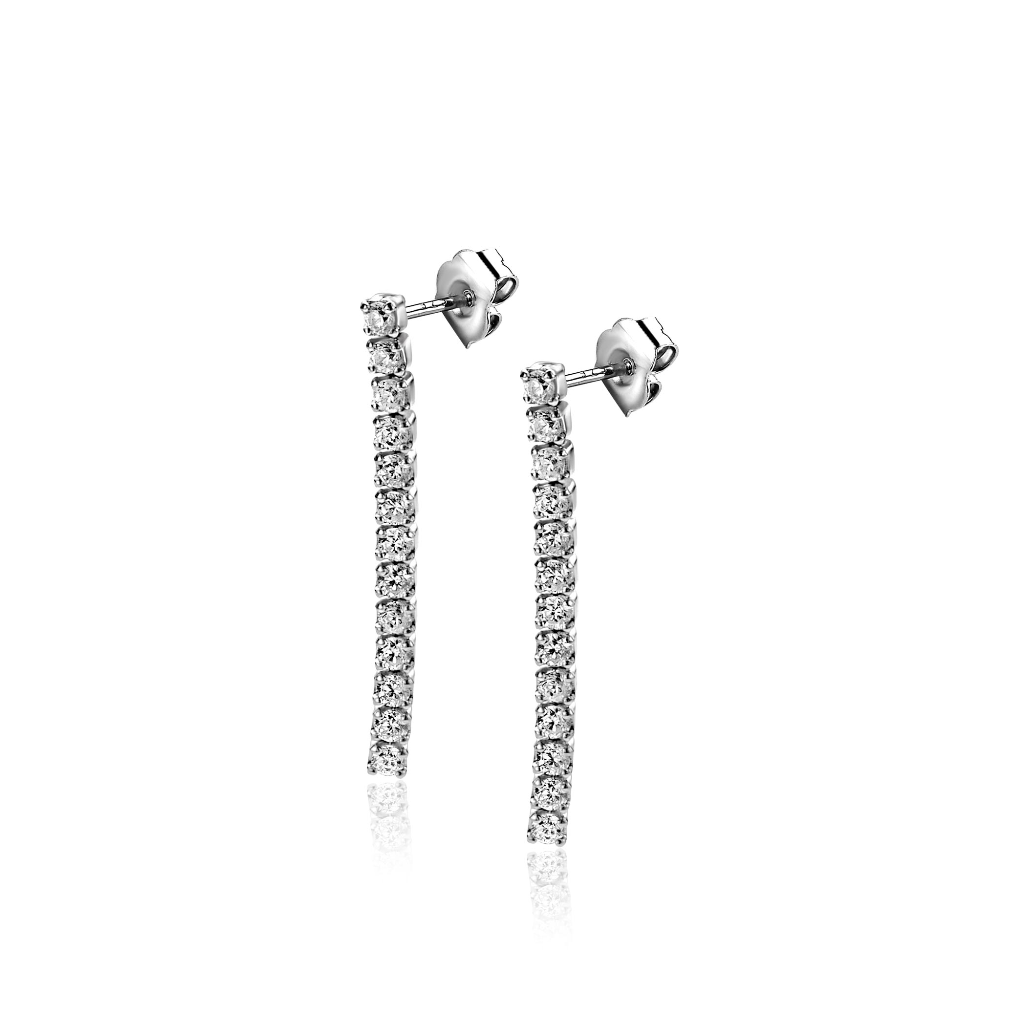 23mm ZINZI zilveren tennis oorstekers met rijzetting witte zirconia's ZIO2794