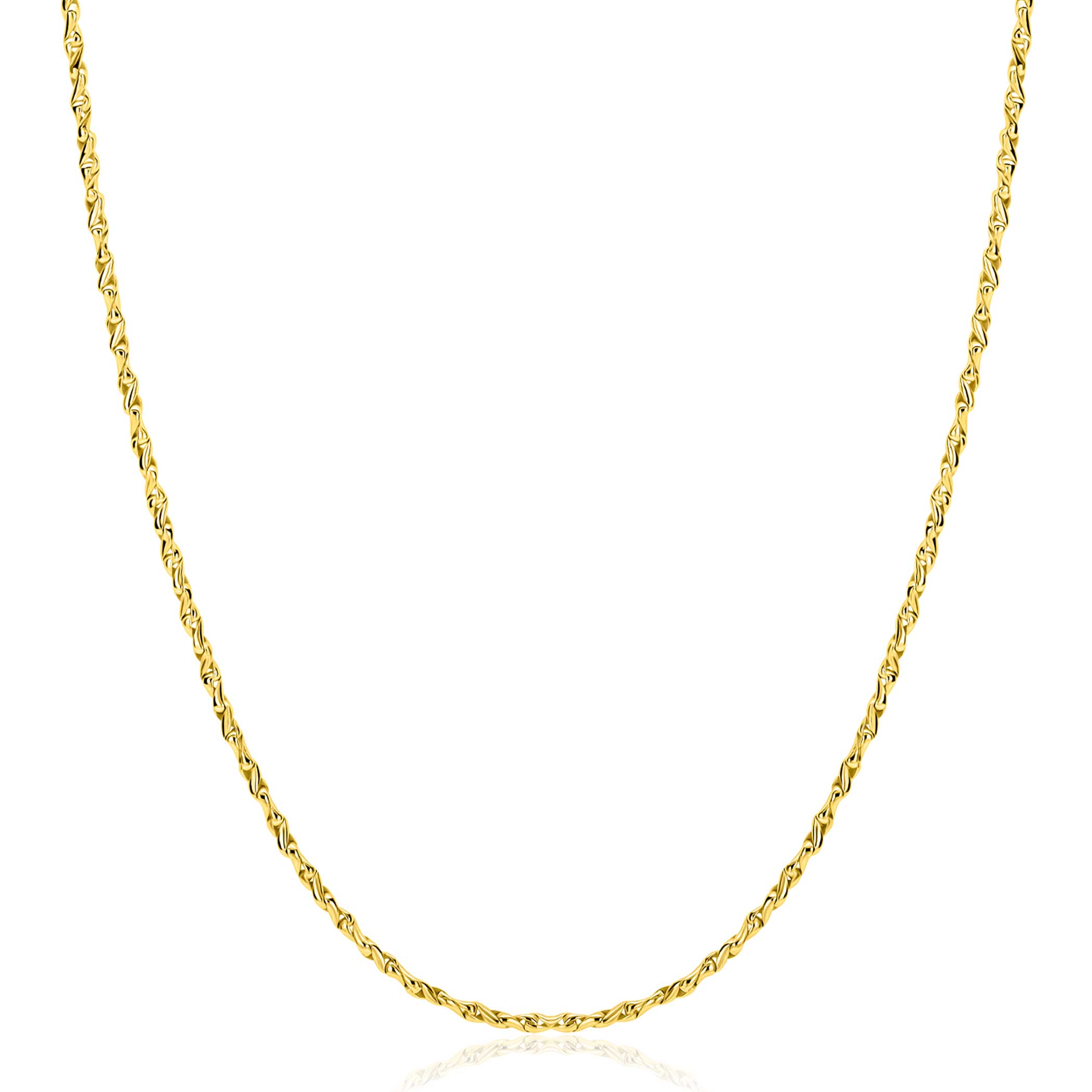 ZINZI gold plated zilveren organisch gedraaide schakel ketting (1,8mm breed) 42-45cm ZIC2843G