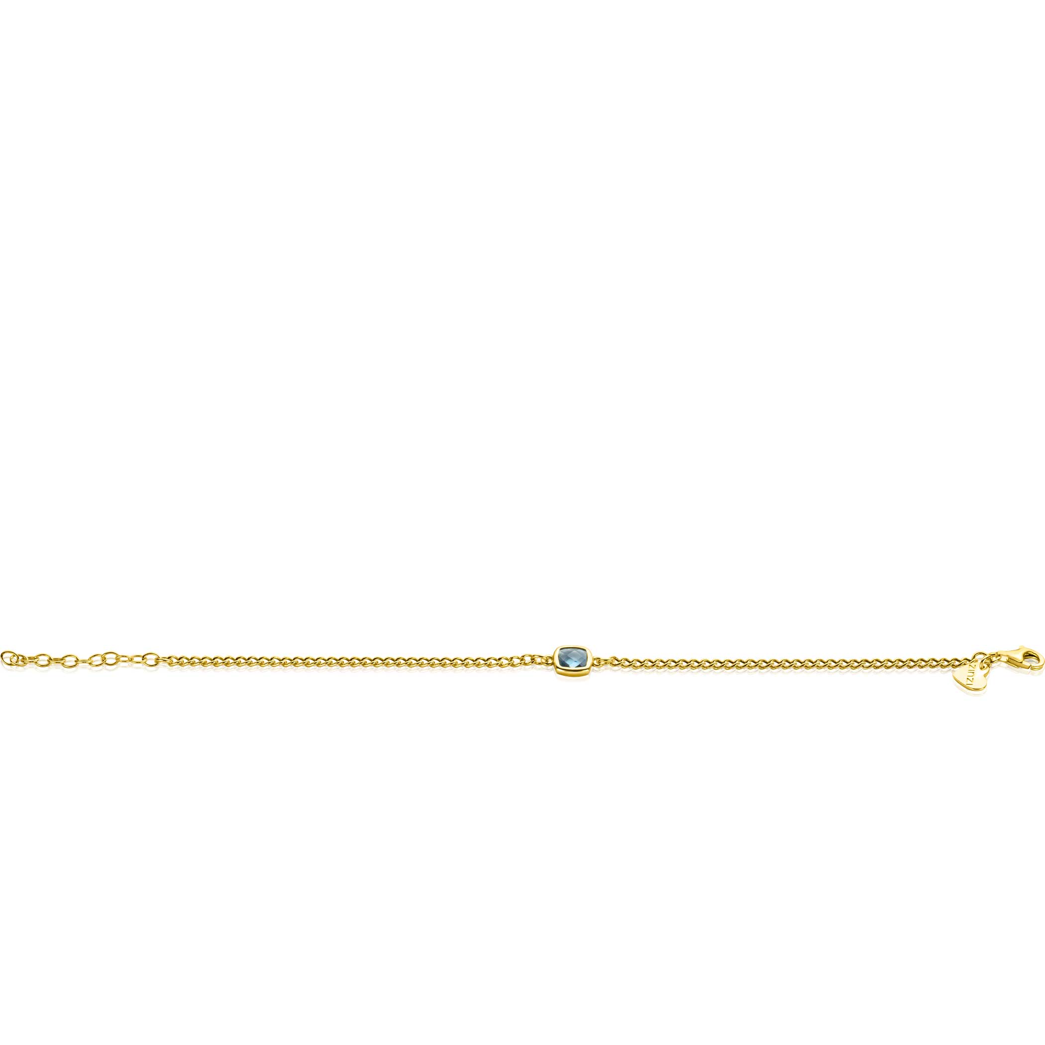 ZINZI gold plated zilveren gourmet armband met vierkante zetting bezet met indigo blauwe kleursteen 16-19cm ZIA2417G