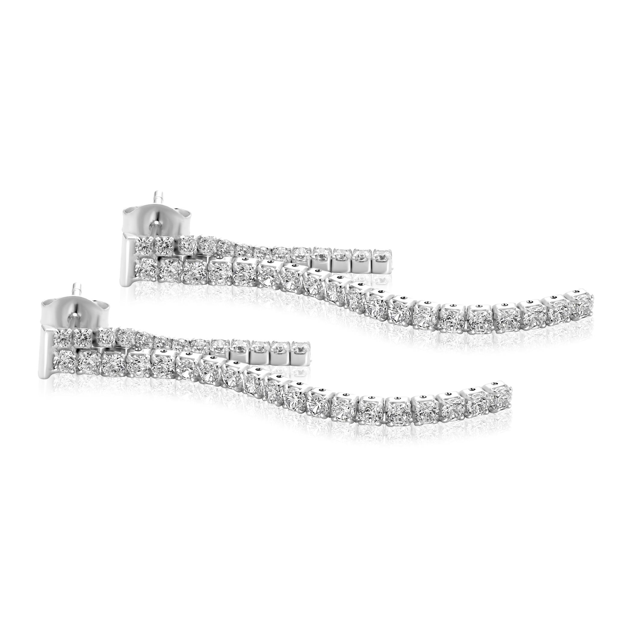 41mm ZINZI zilveren tennis oorstekers met een dubbele rijzetting witte zirconia's ZIO2795L