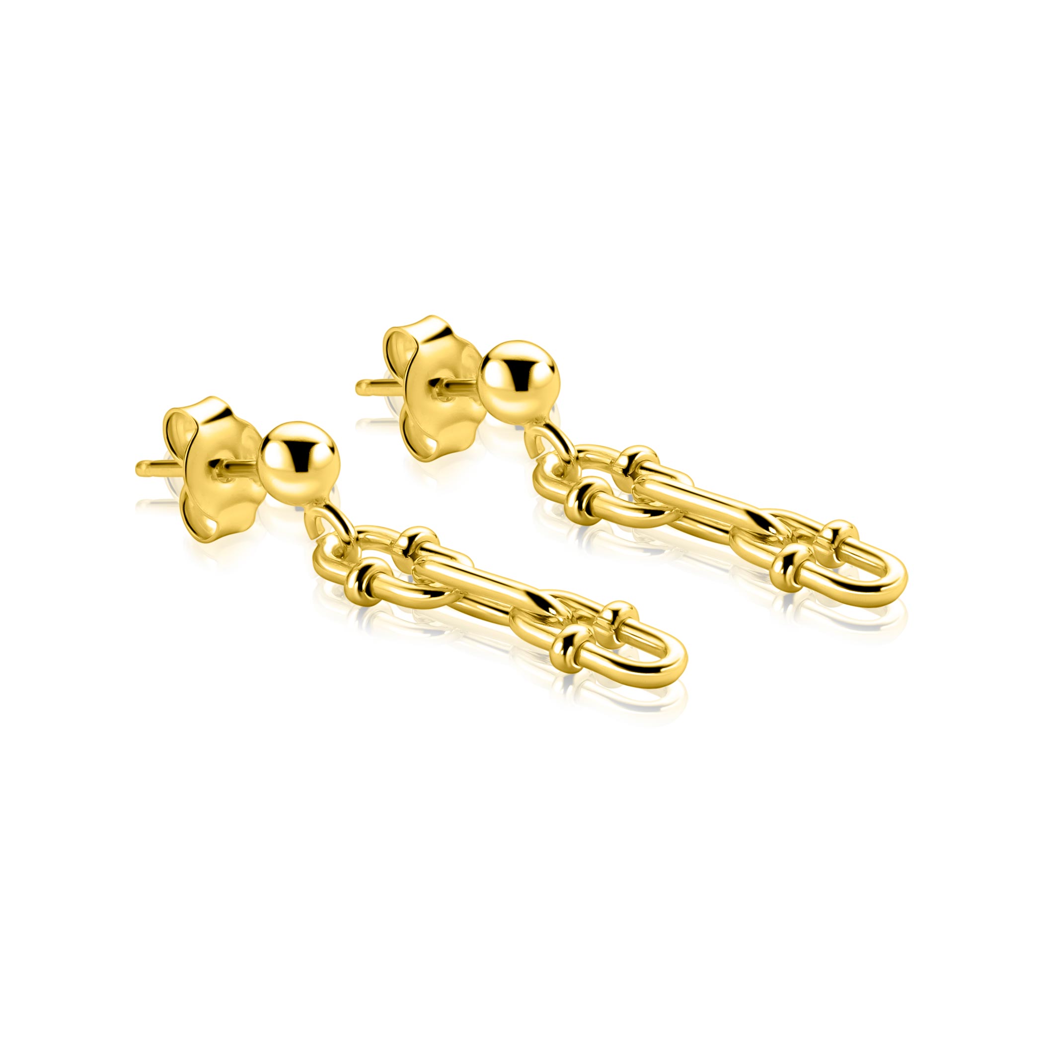 30mm ZINZI goldplated zilveren oorstekers met drie trendy ovale schakels ZIO2798
