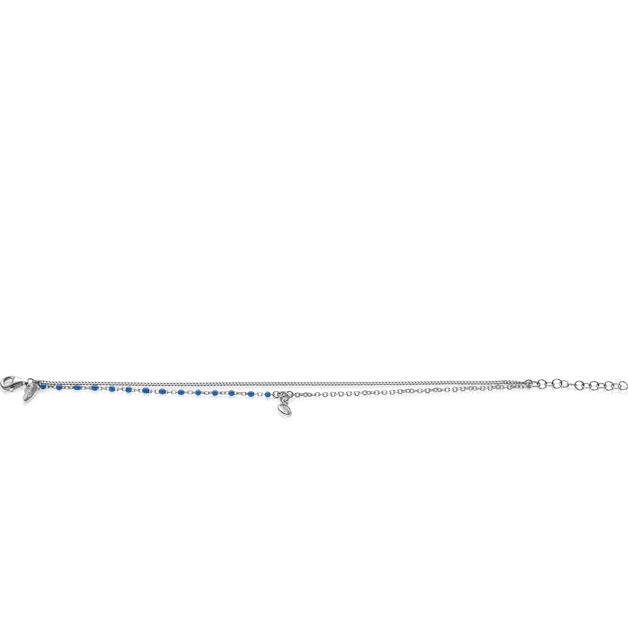 ZINZI zilveren multilook armband met gourmet en jasseron schakels, ronde zetting met witte zirconia en blauwe bolletjes 16,5-19,5cm ZIA2529