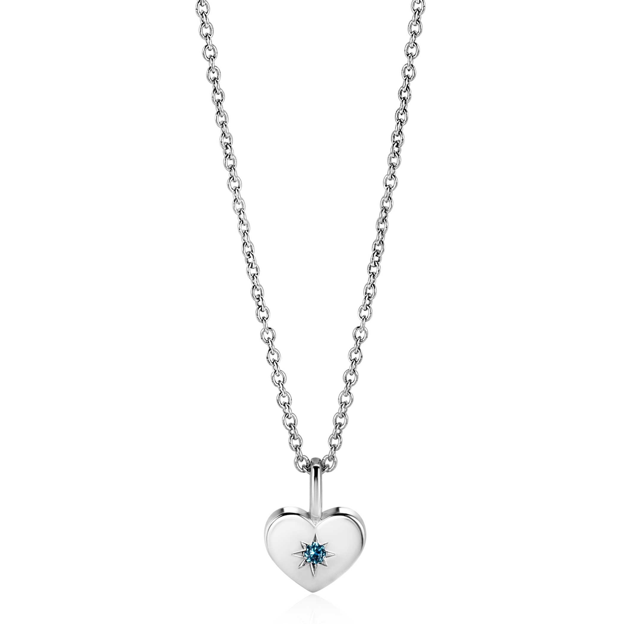 DECEMBER hanger 12mm zilveren hart geboortesteen blauw topaas zirconia (zonder collier)