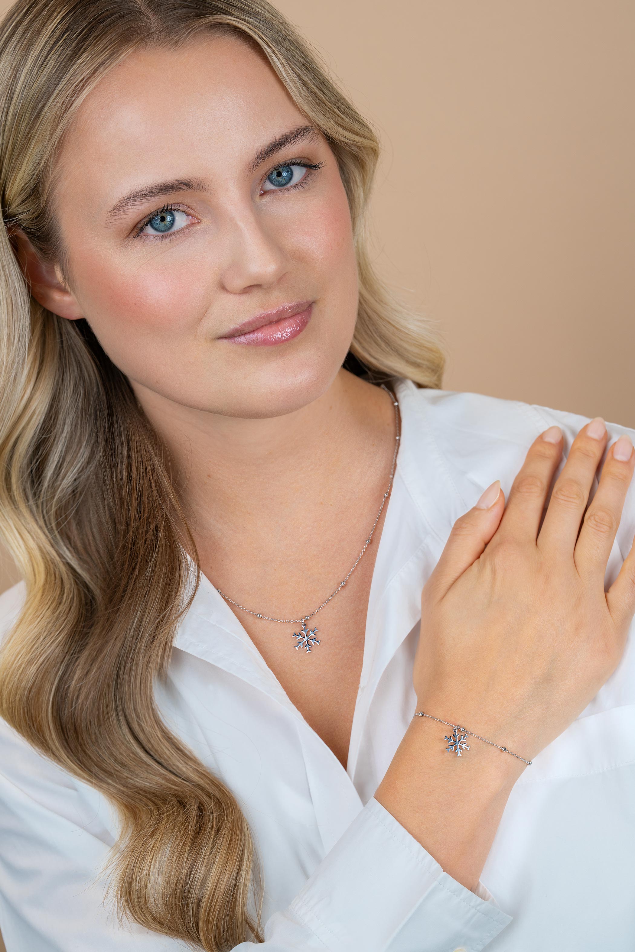 ZINZI zilveren bolletjes armband met sneeuwvlok hanger ZIA2777