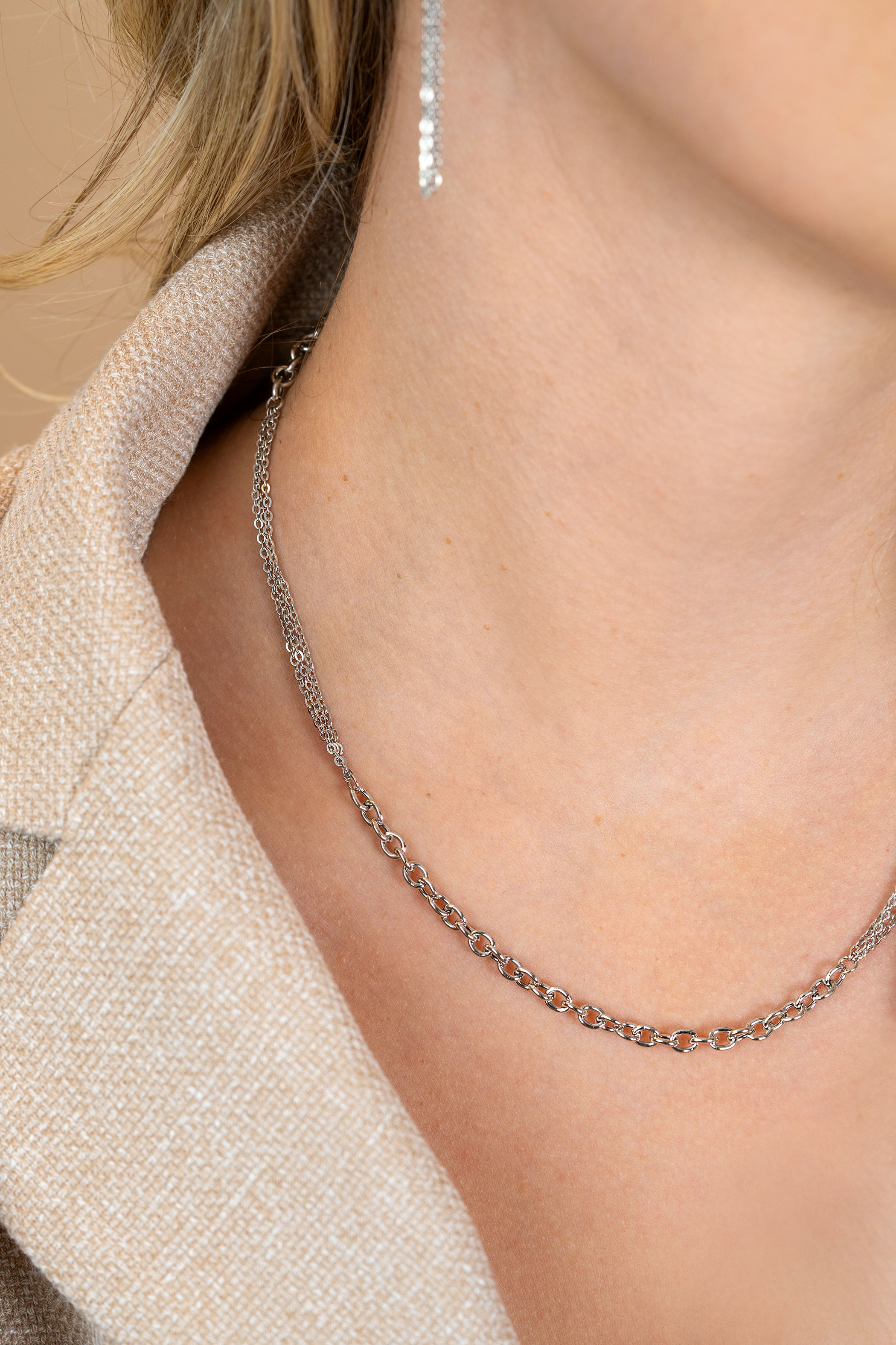 ZINZI zilveren collier 45cm met dubbele stijl: grove schakel en fijne kettingen ZIC2781