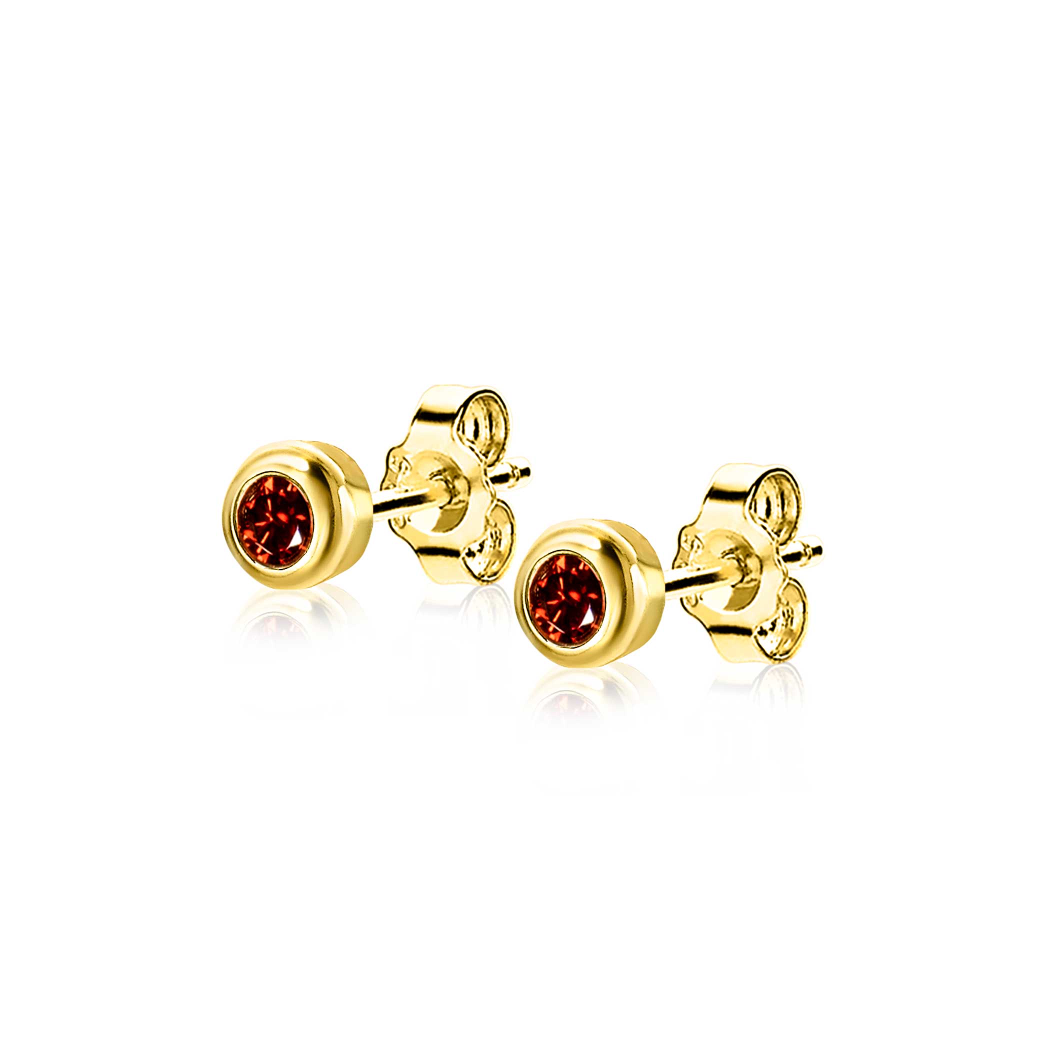 JANUARI oorknoppen 4mm gold plated met geboortesteen rood granaat zirconia
