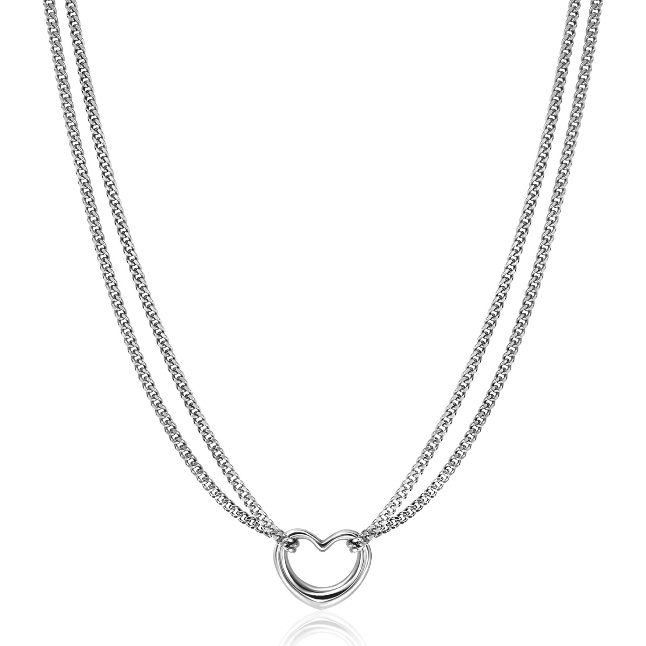 ZINZI zilveren multilook ketting met gourmet schakels en open hart 40-43cm ZIC2516