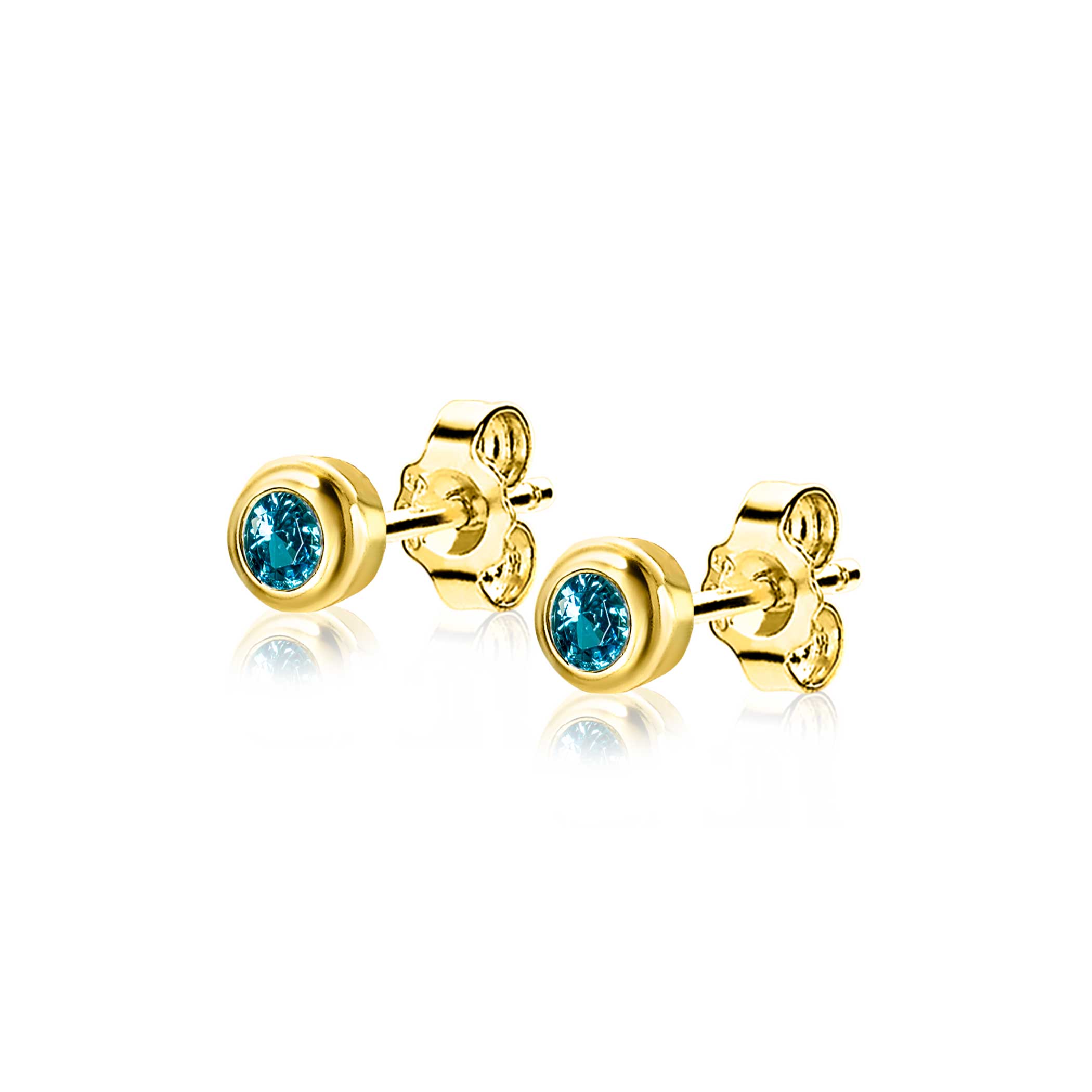 MAART oorknoppen 4mm gold plated met geboortesteen blauw aquamarijn zirconia
