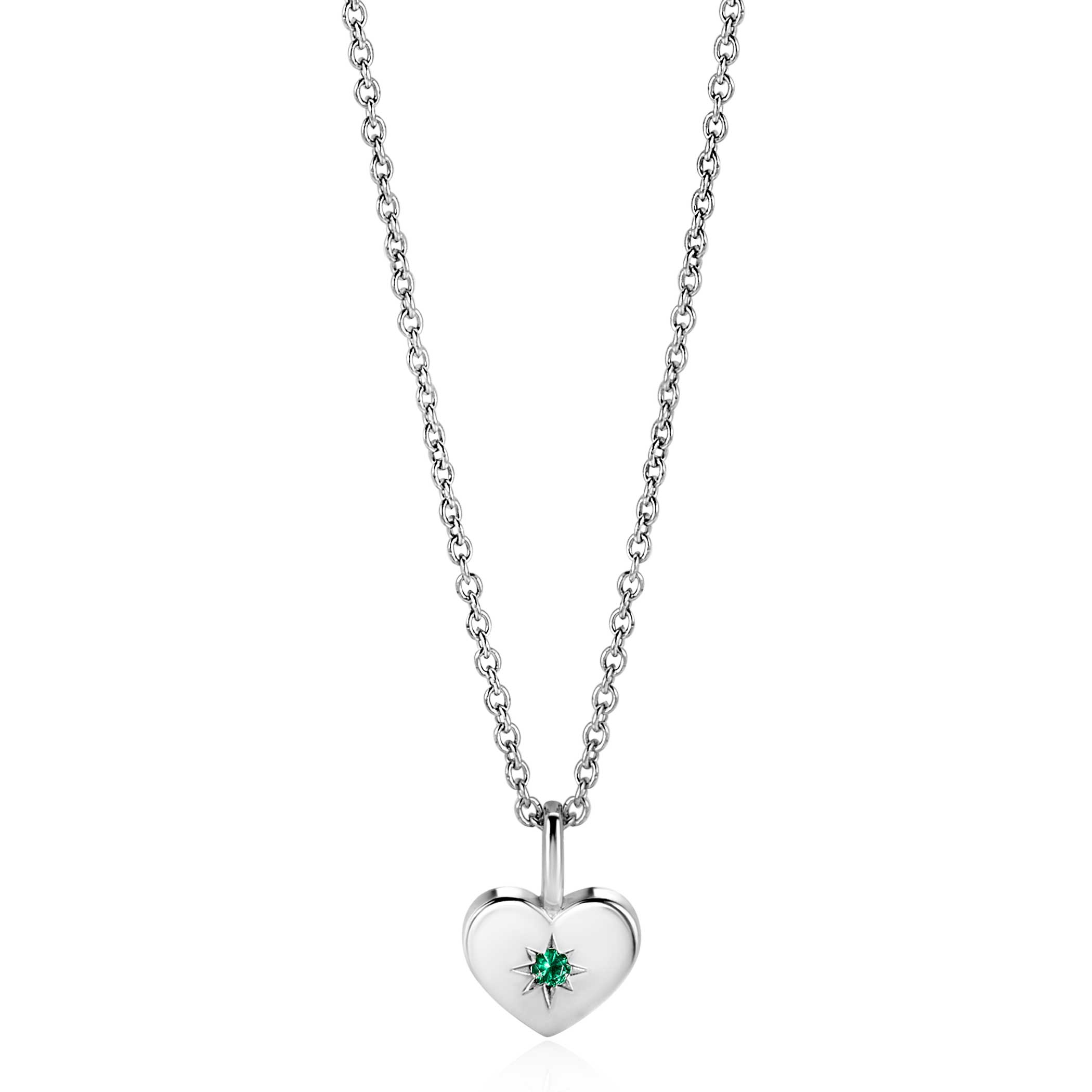 MEI hanger 12mm zilveren hart geboortesteen groen smaragd zirconia (zonder collier)