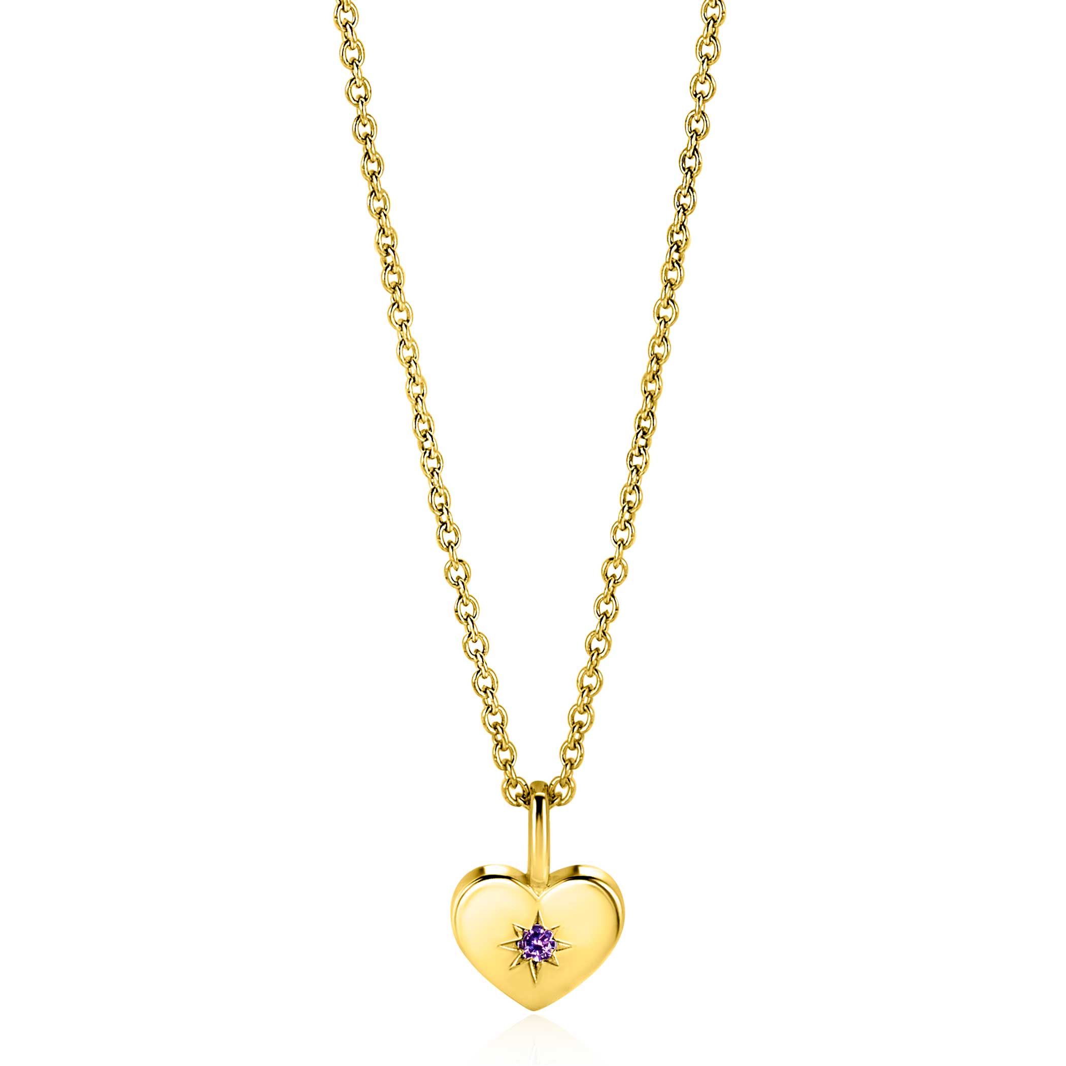 FEBRUARI hanger 12mm gold plated hart geboortesteen paars amethist zirconia (zonder collier)