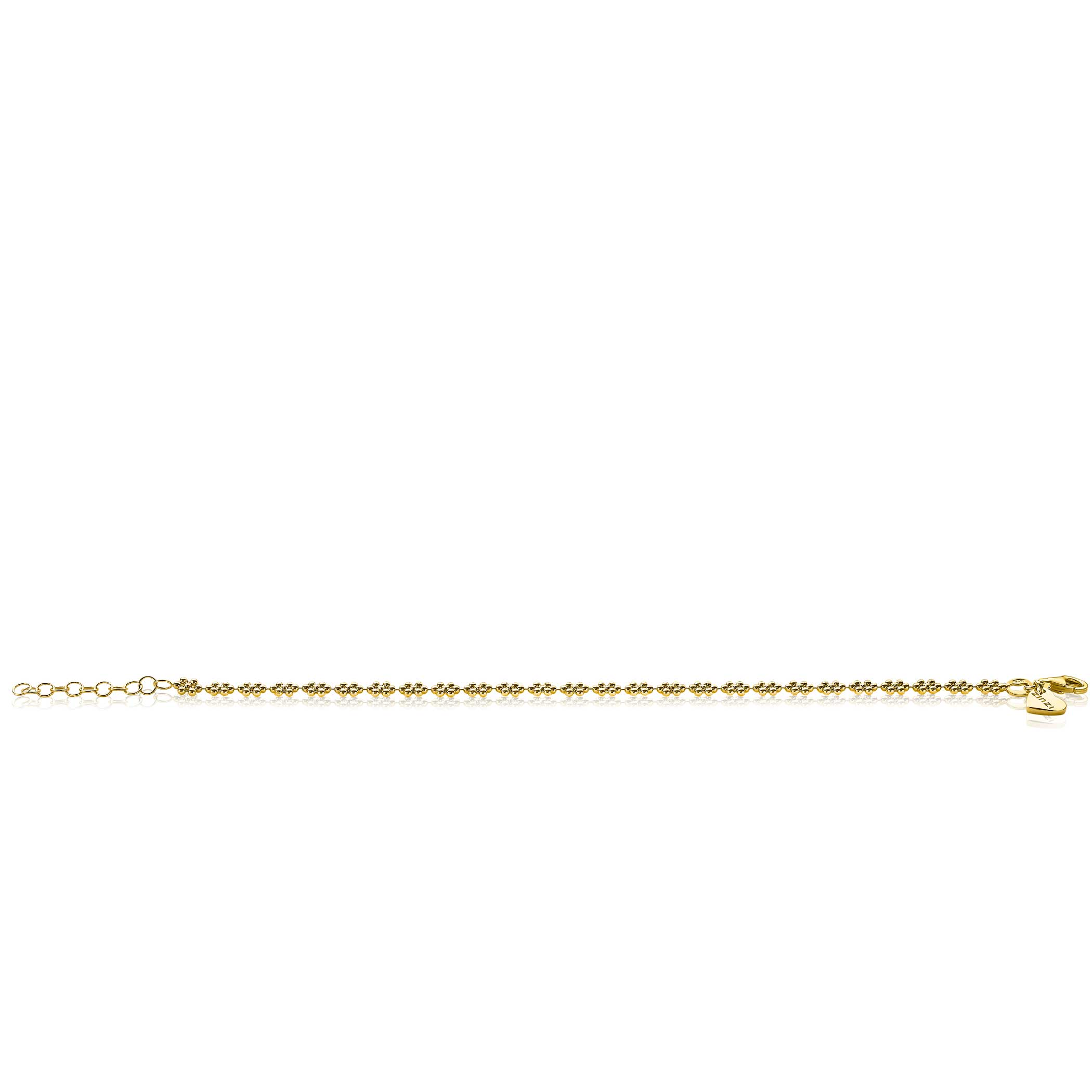 ZINZI zilveren fantasie armband 14K geel verguld bolletjes bloemvorm 17-20cm ZIA2184G