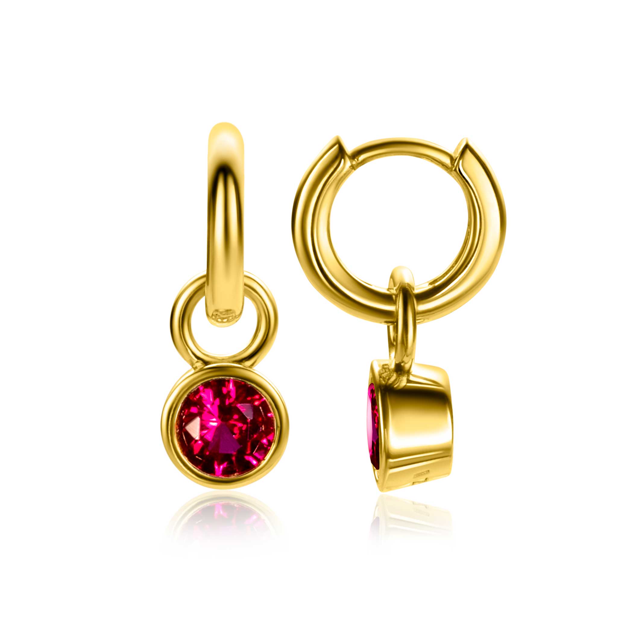 JULI oorbedels gold plated met geboortesteen rood robijn zirconia (excl. oorringen)
