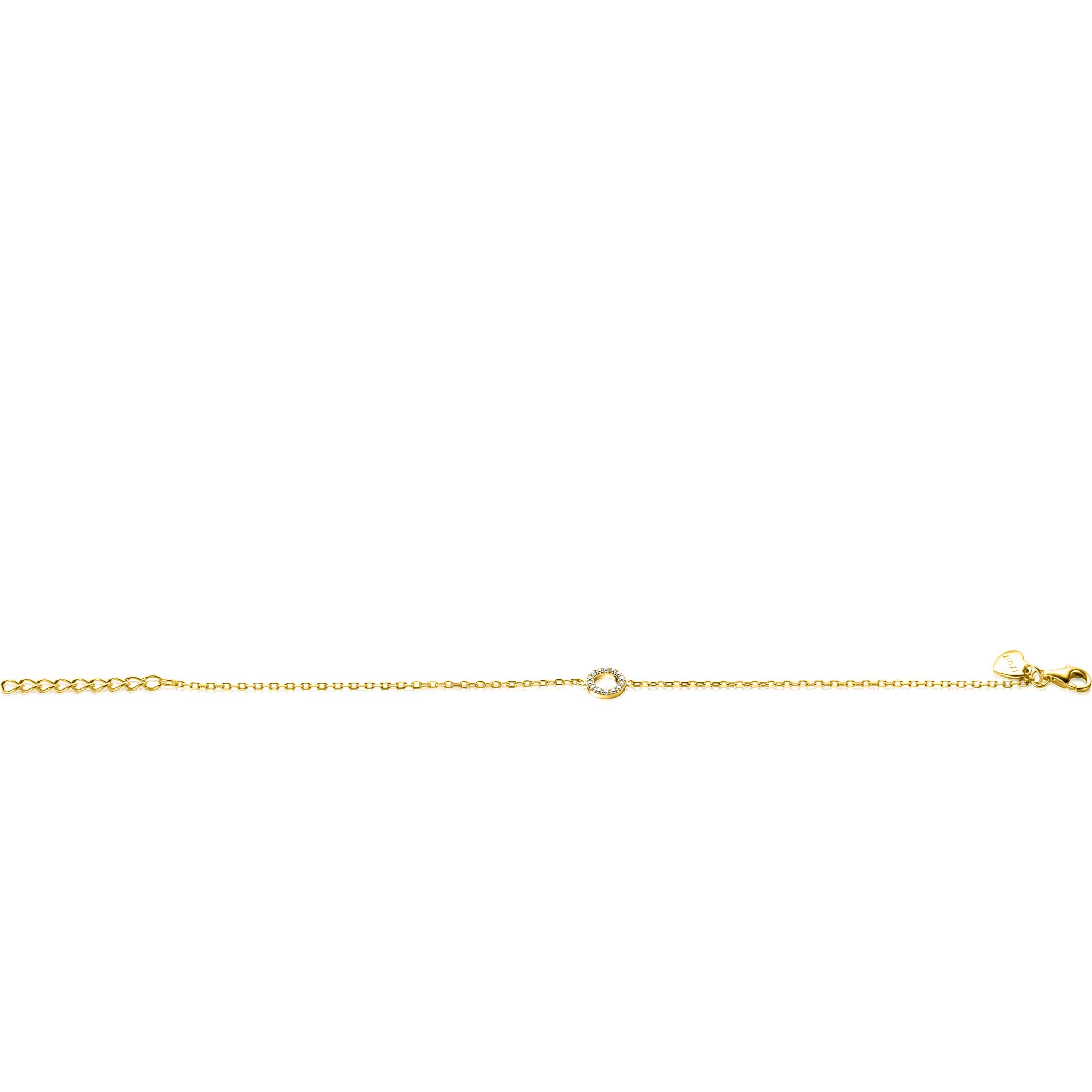 ZINZI gold plated zilveren armband met open rondje (7,5mm) bezet met witte zirconia's 16,5-19,5cm ZIA2550Y