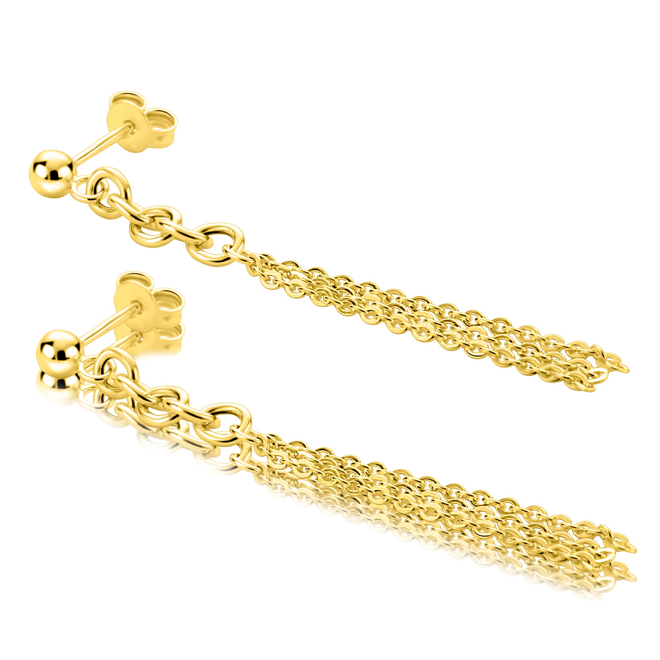 55mm ZINZI goldplated zilveren oorstekers met grove schakels en fijne kettinkjes ZIO2781G